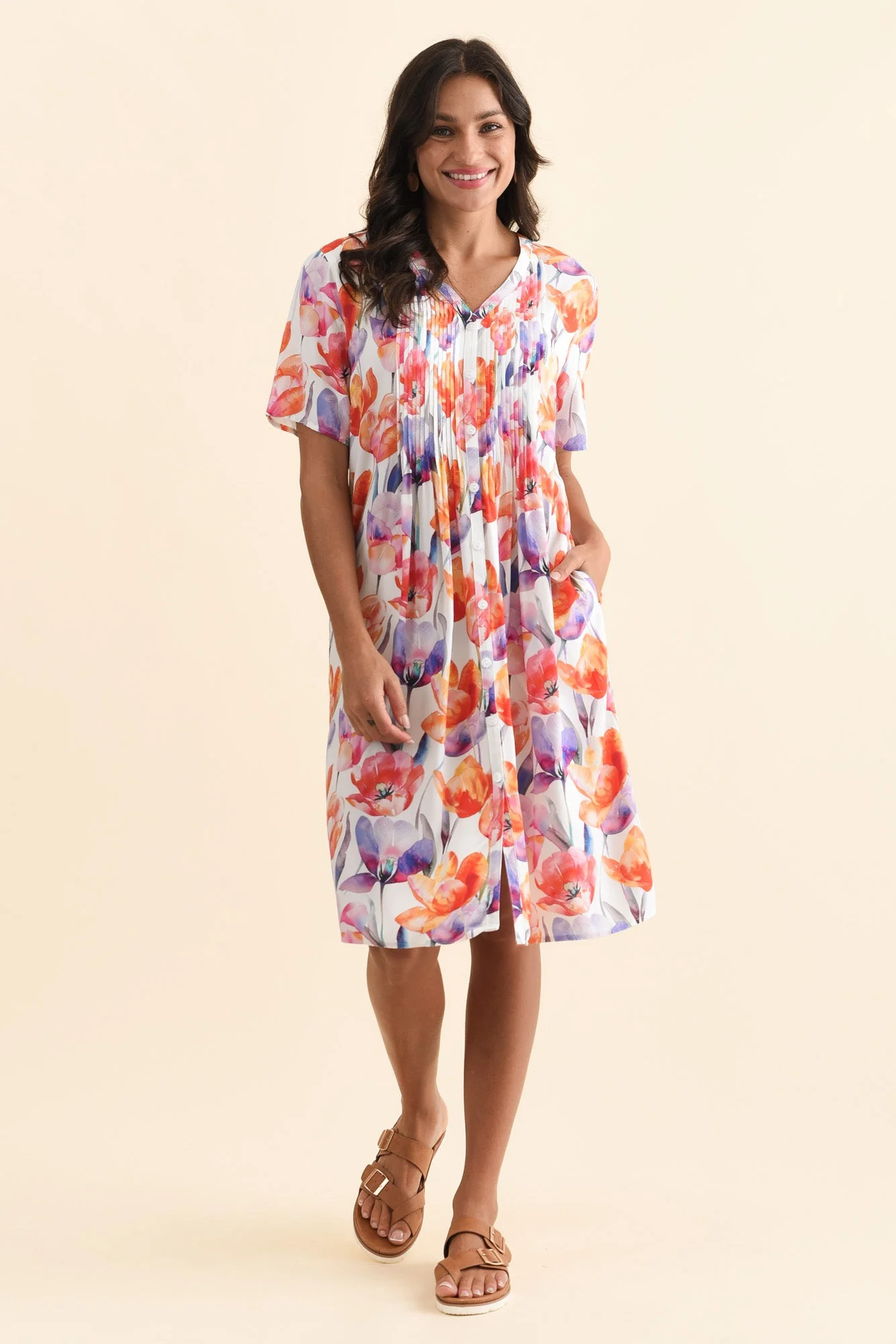 Leticia Orange Flower Midi Dress