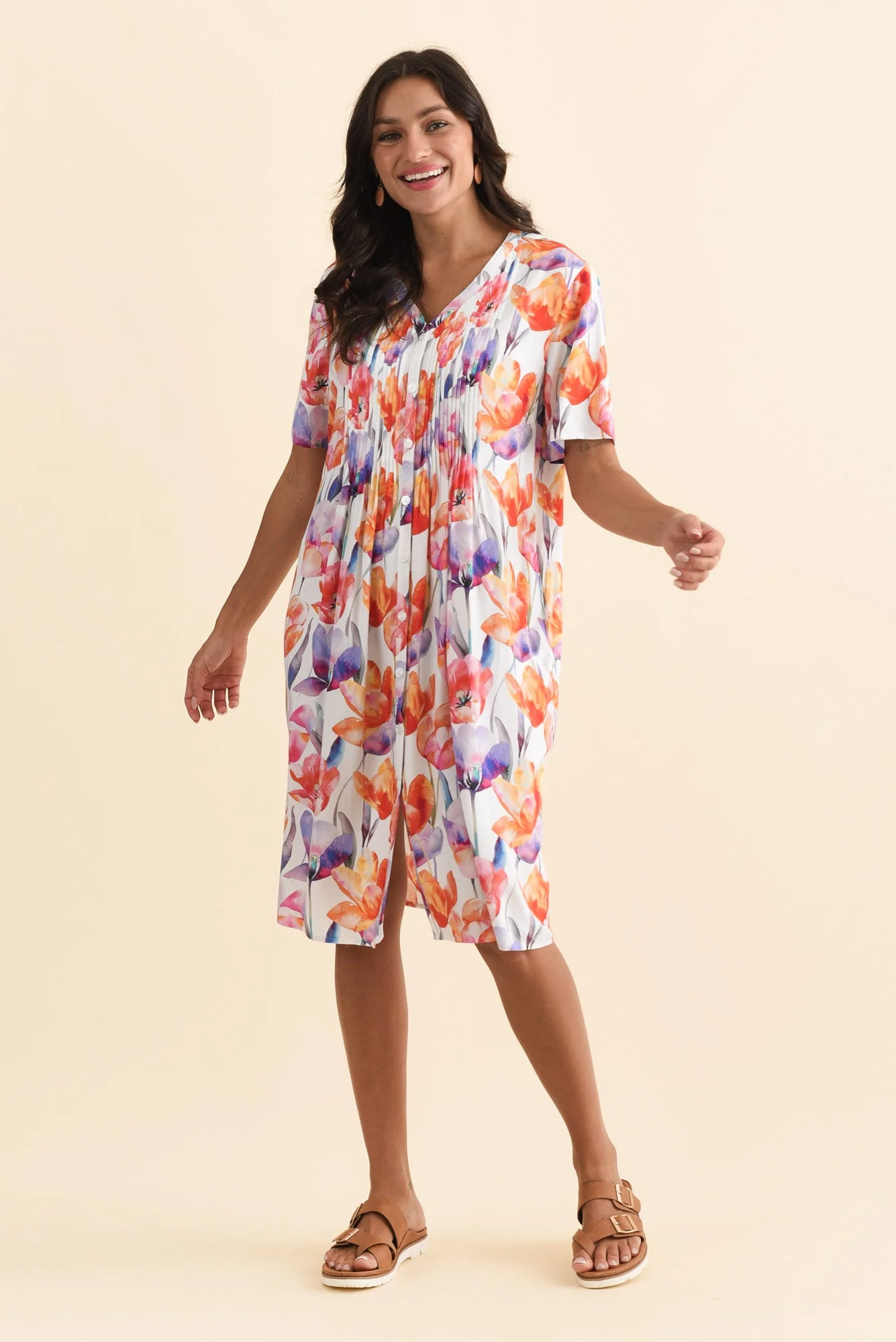 Leticia Orange Flower Midi Dress - Image 2