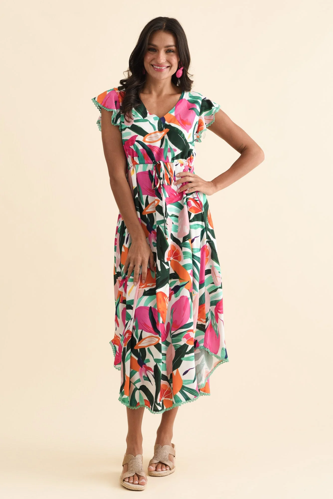 Libby Pink Flower Midi Dress