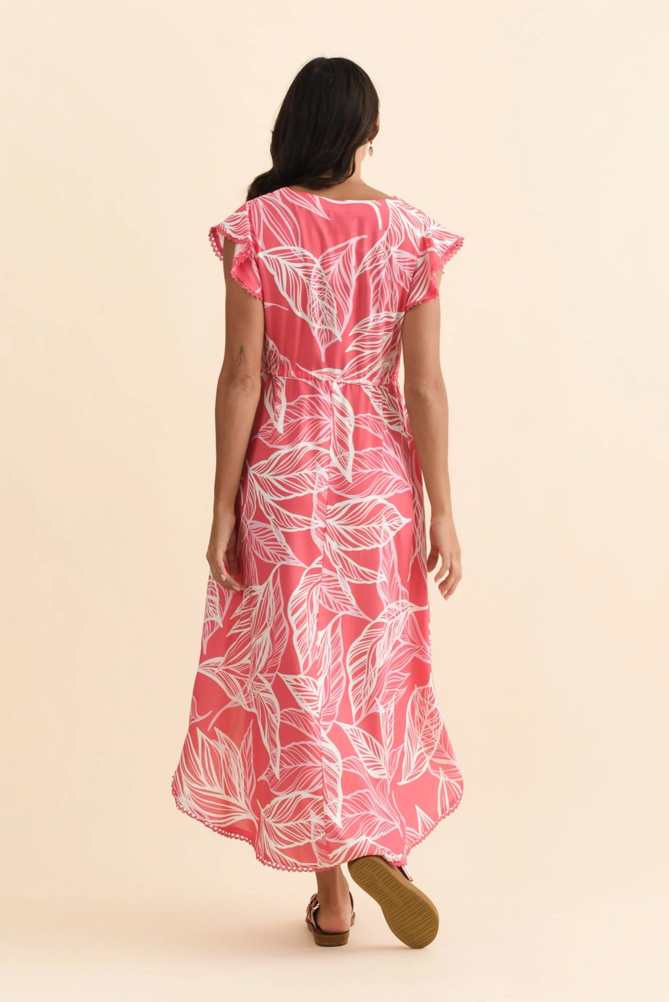 Libby Pink Leaf Midi Dress - Image 4