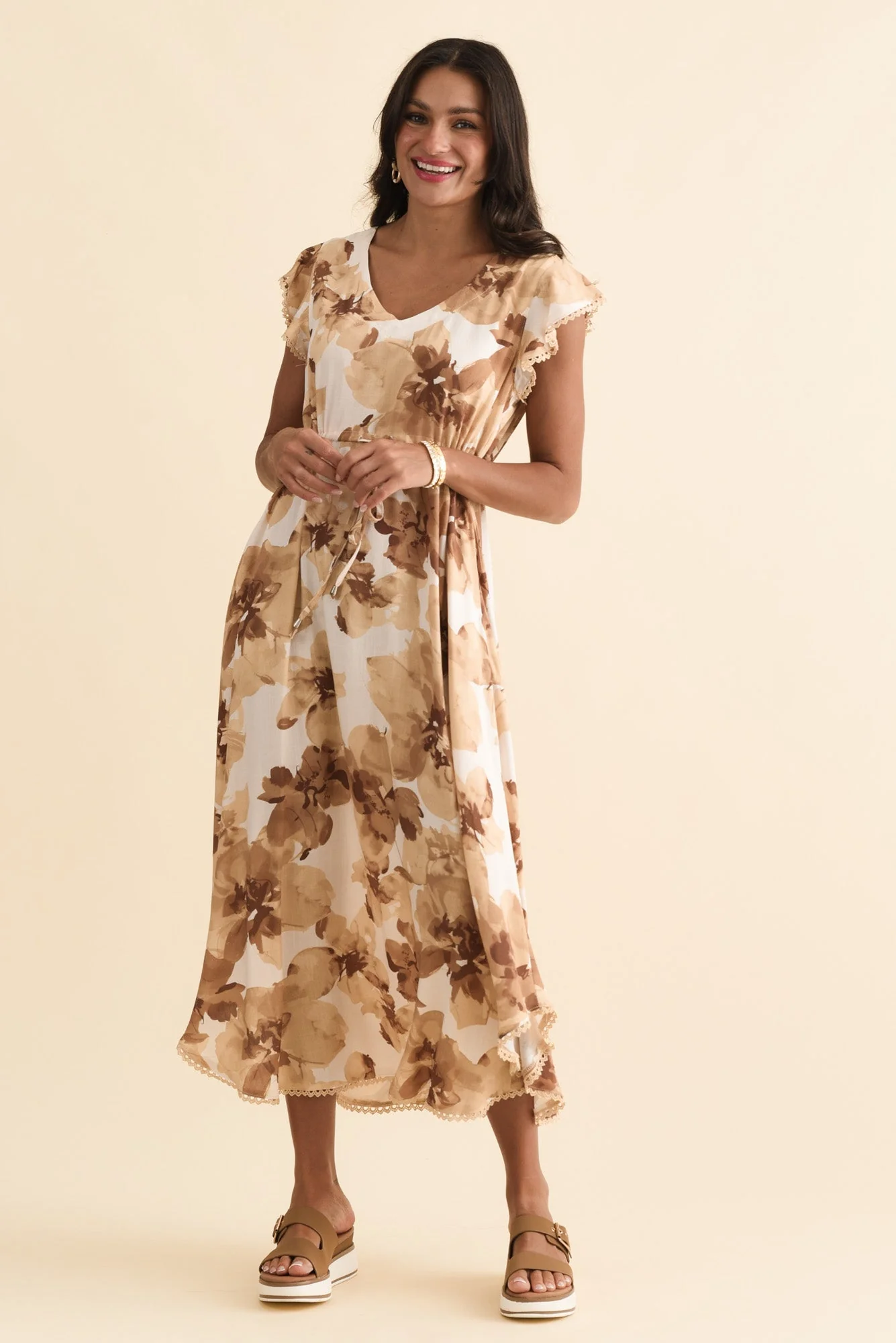 Libby Rust Flower Midi Dress - Image 7
