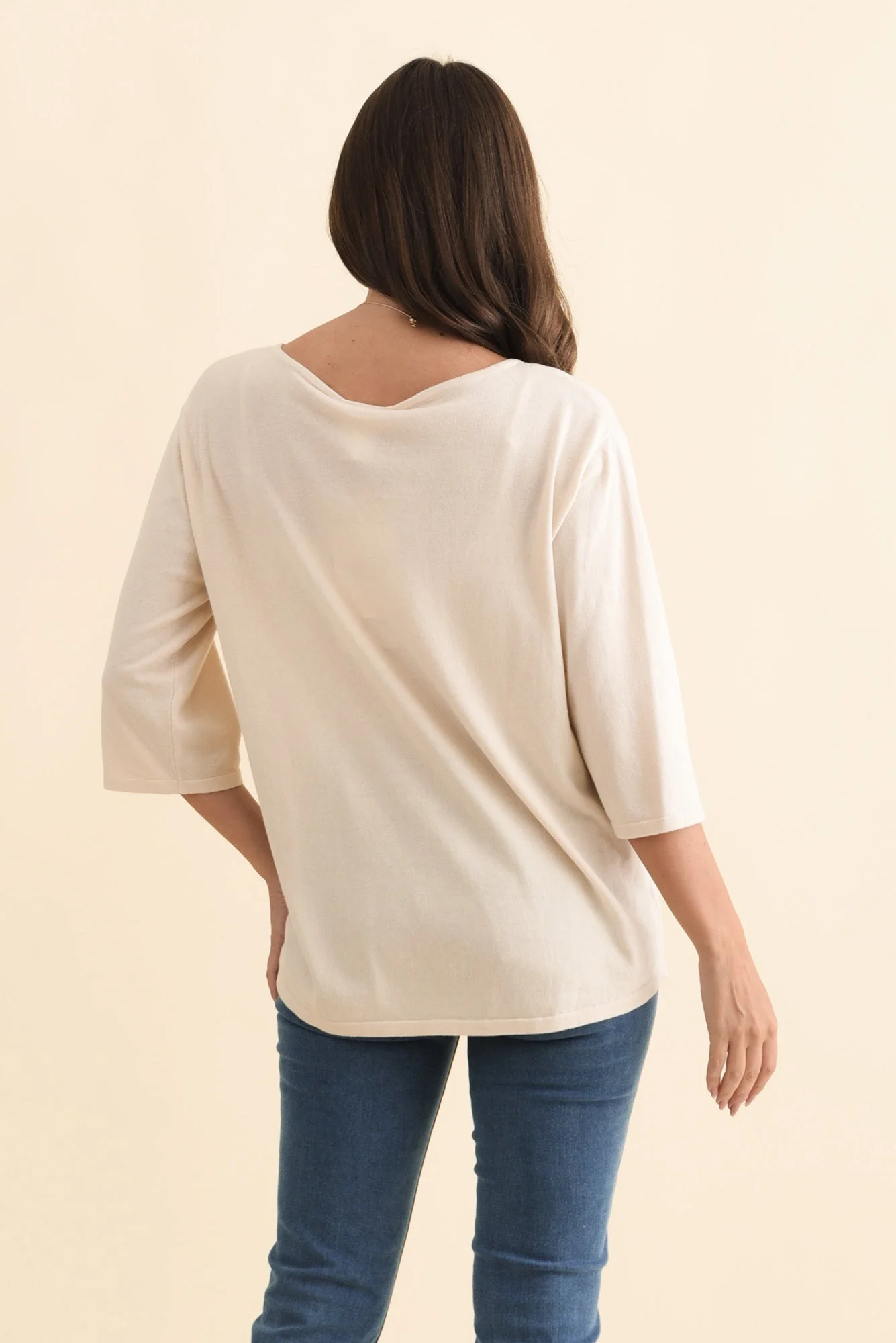Liberty Beige Cotton Knit 3/4 Sleeve Top - Image 5