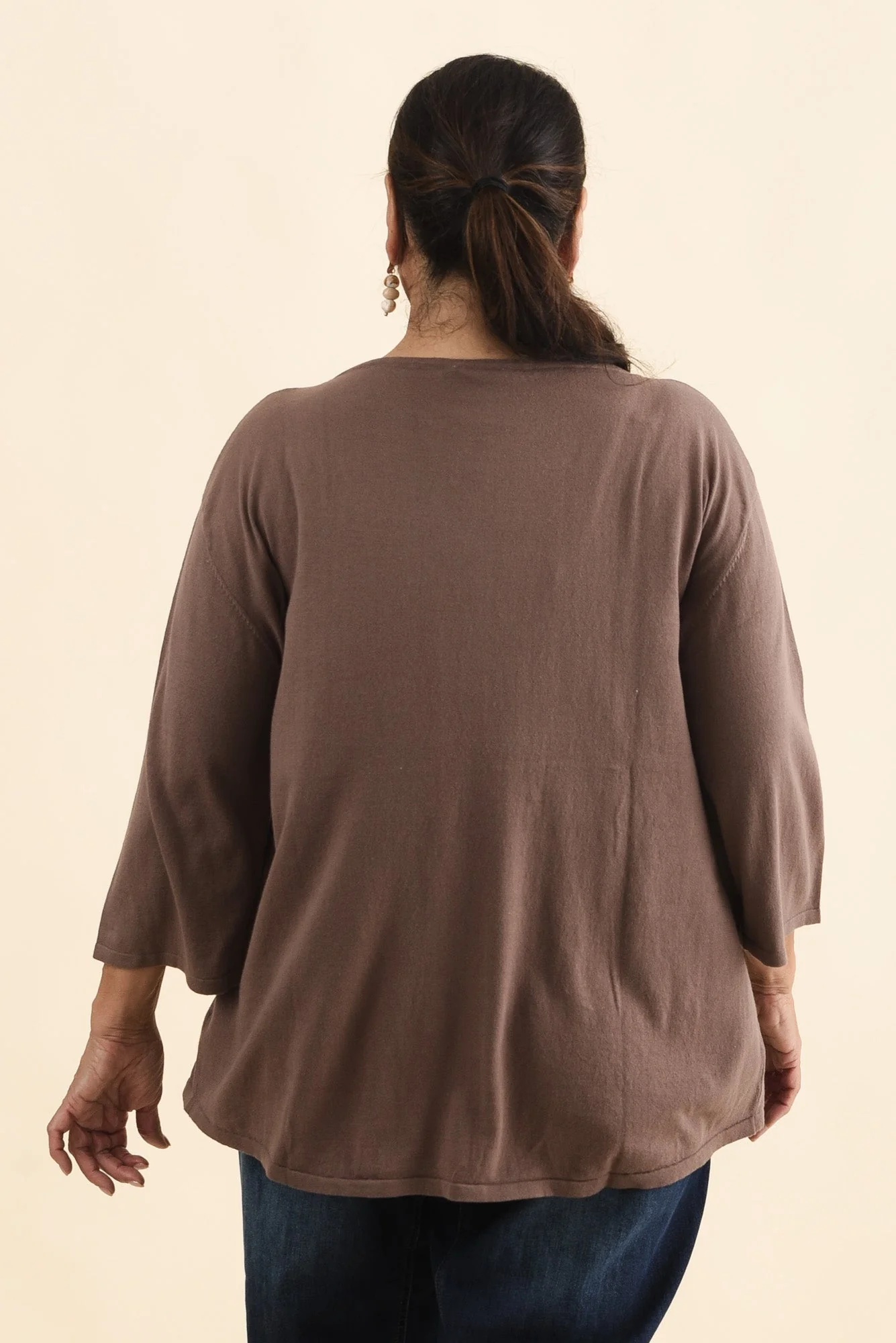 Liberty Chocolate Cotton Knit 3/4 Sleeve Top - Image 10