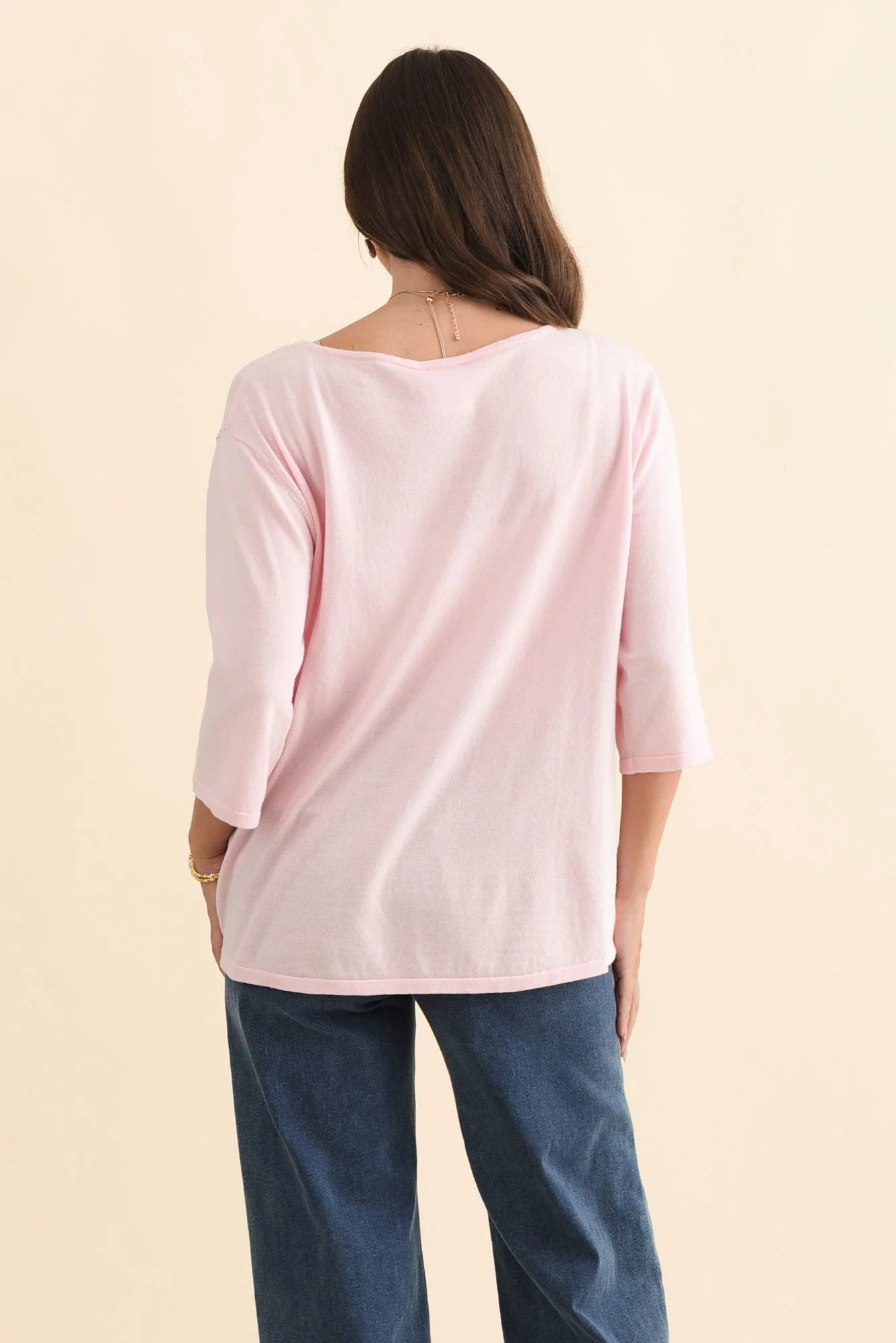 Liberty Pink Cotton Knit 3/4 Sleeve Top - Image 4