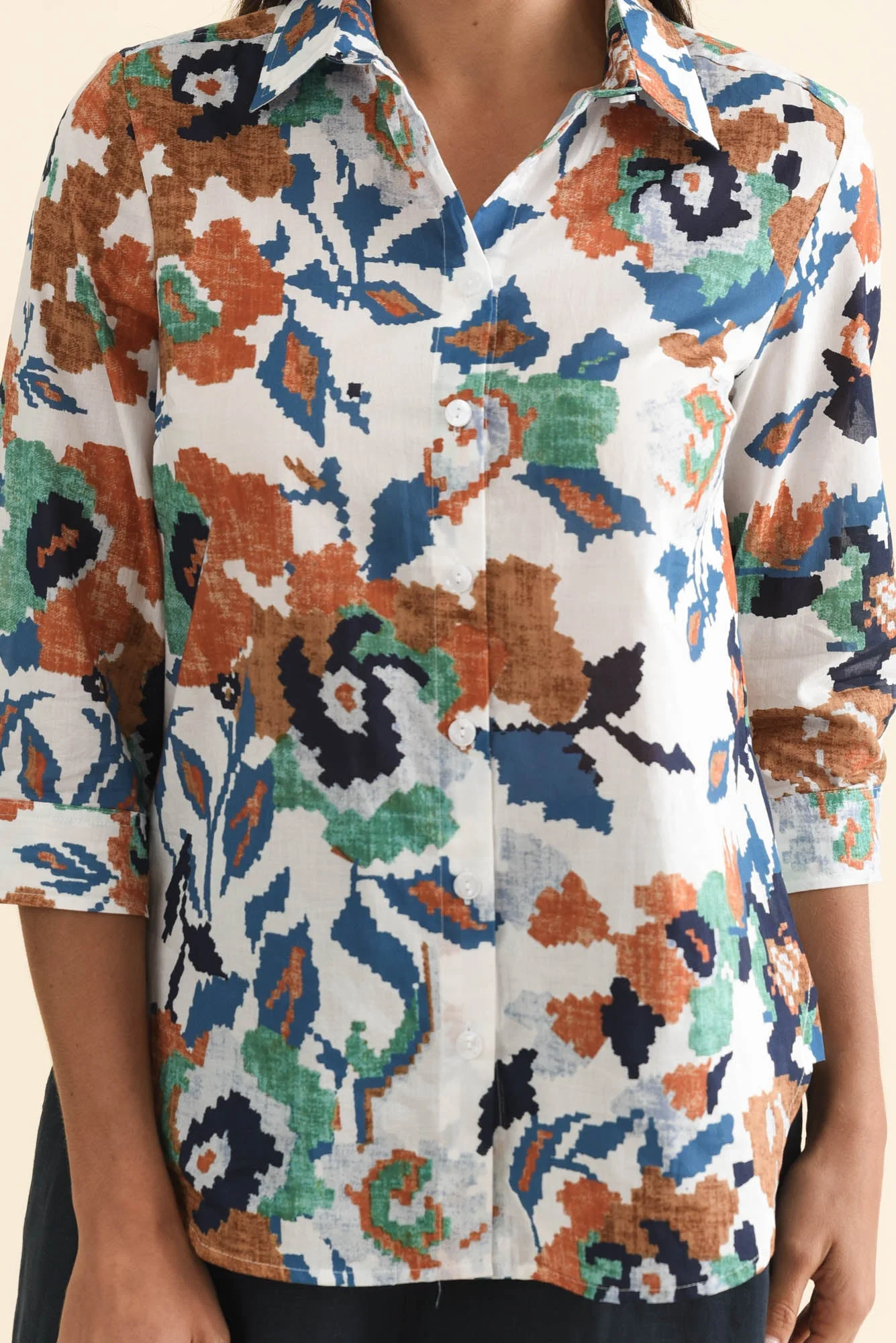 Lilah Orange Garden Cotton 3/4 Sleeved Shirt - Image 6