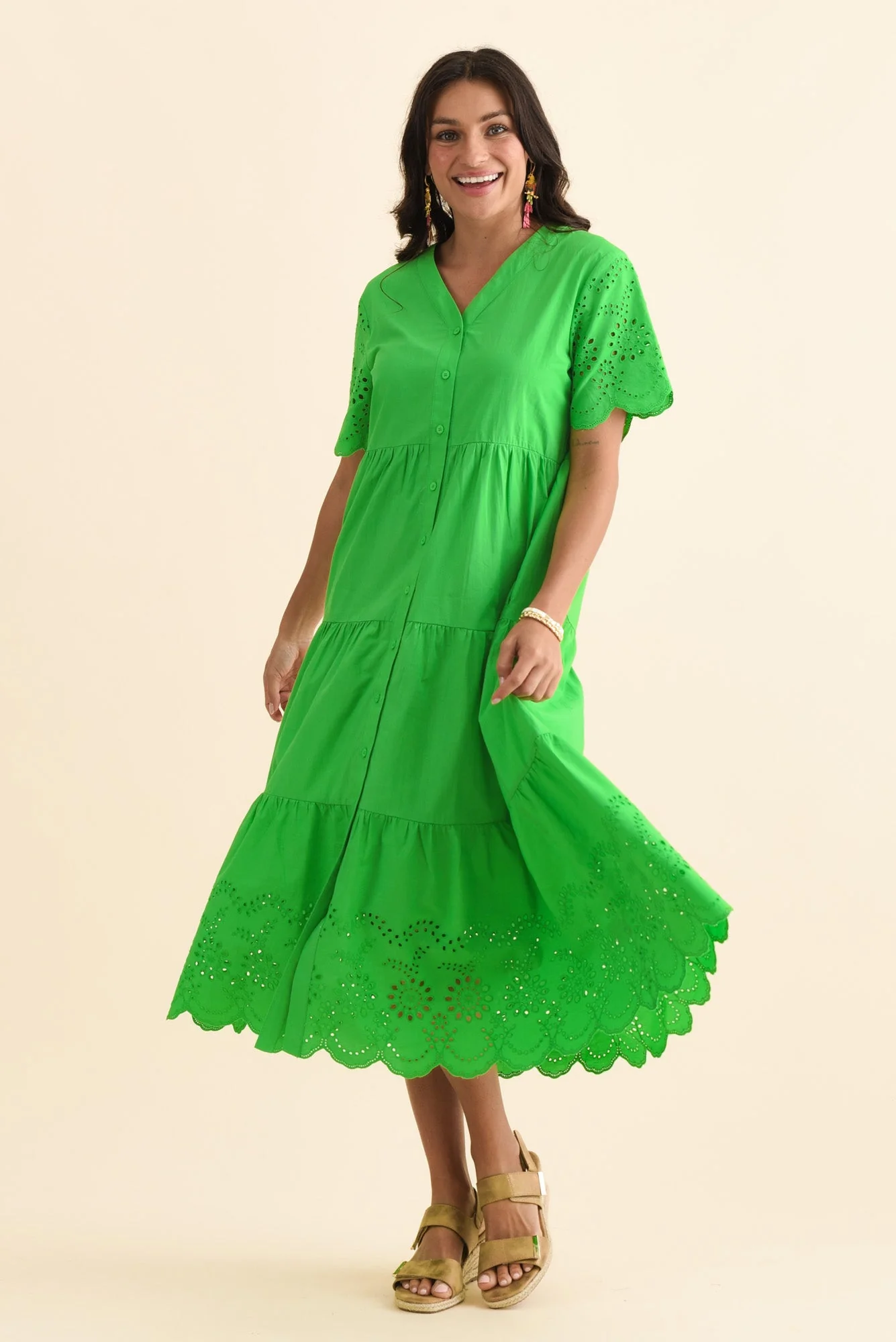 Lilith Green Embroidered Cotton Dress - Image 3