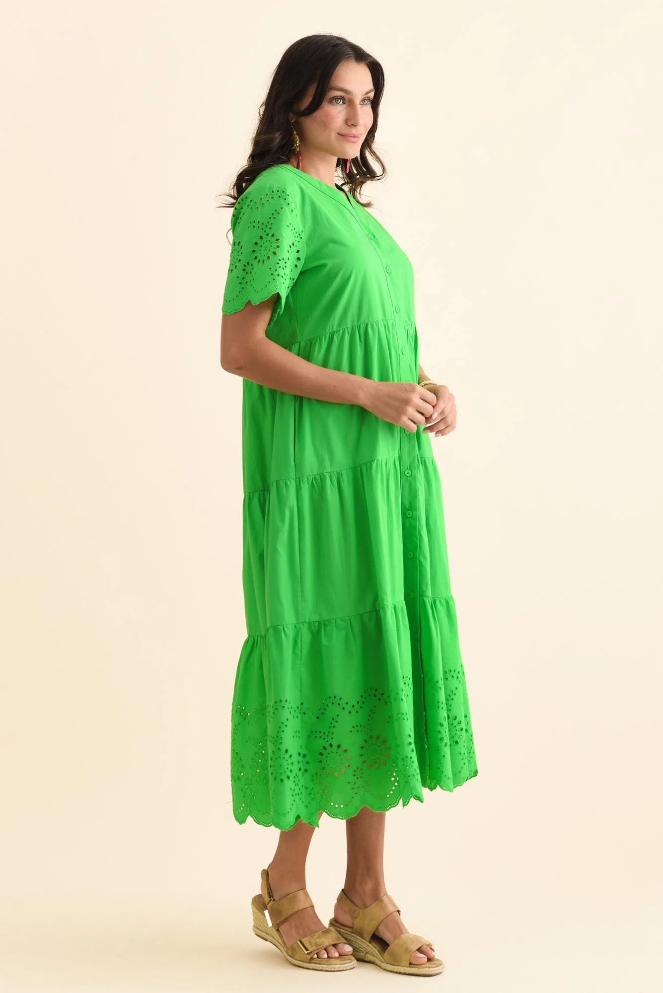 Lilith Green Embroidered Cotton Dress - Image 4
