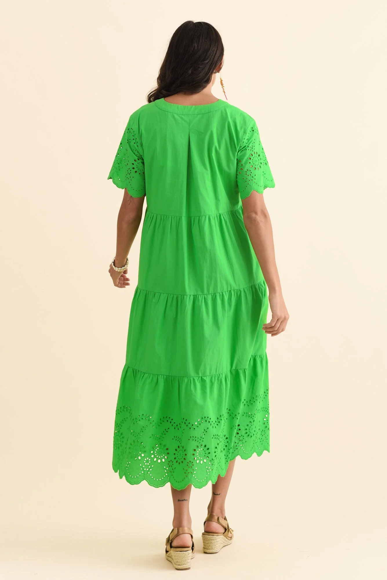 Lilith Green Embroidered Cotton Dress - Image 5