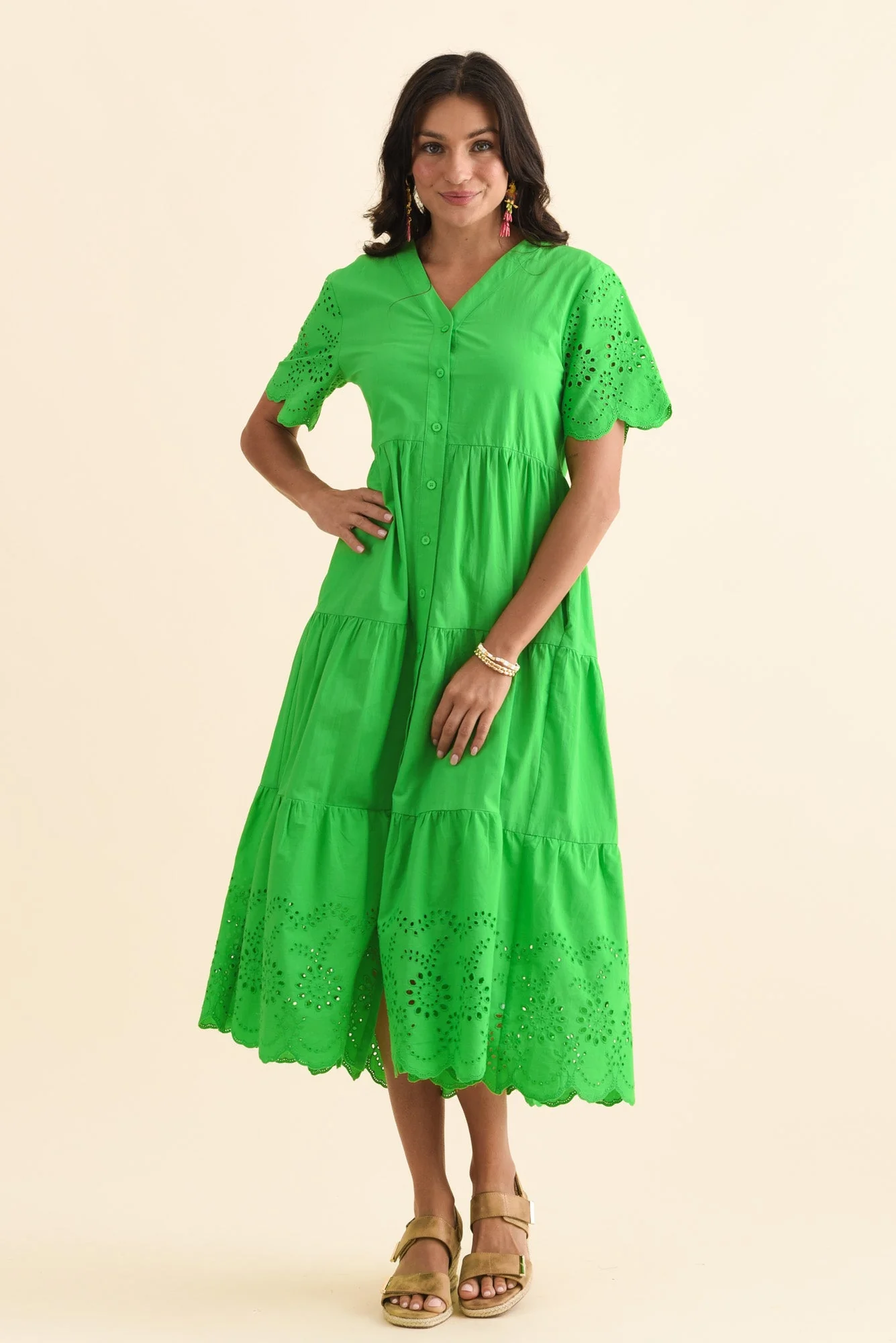 Lilith Green Embroidered Cotton Dress - Image 7