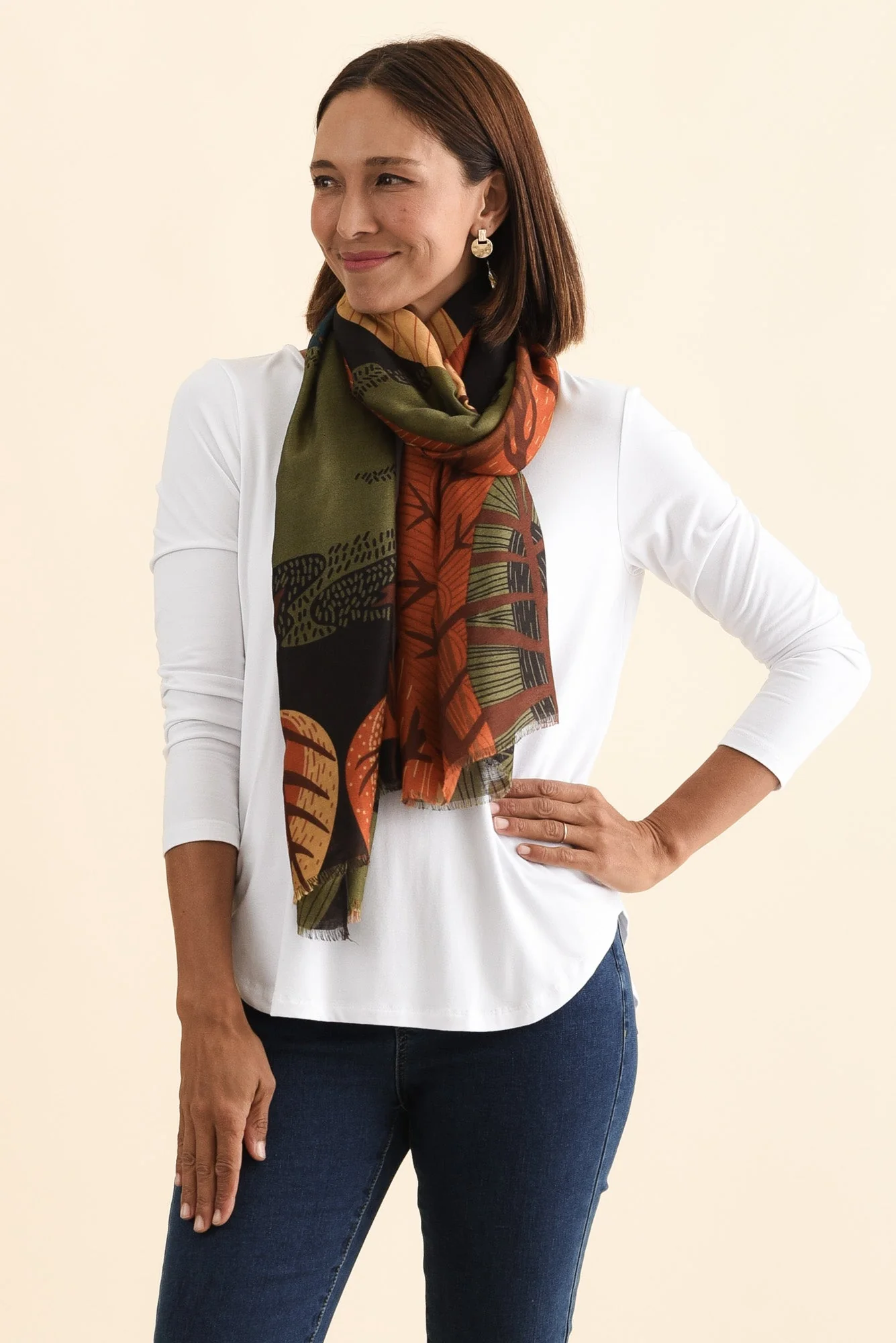 Linnea Brown Leaf Scarf