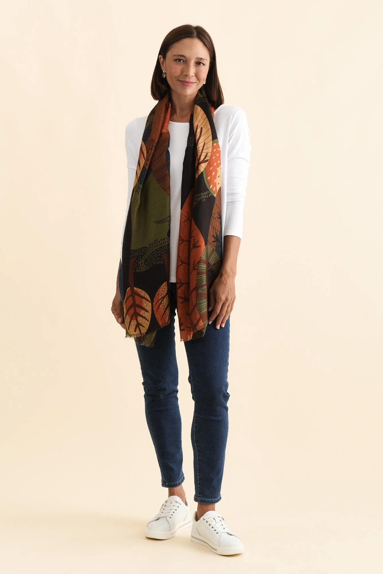 Linnea Brown Leaf Scarf - Image 2