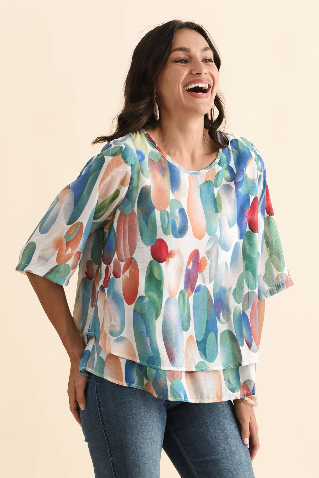 Liora Blue Abstract Layered Top - Image 3