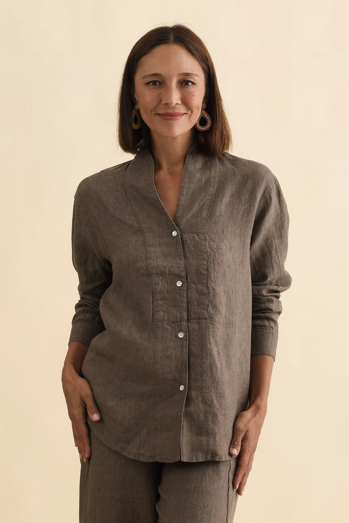 Liza Dark Taupe Linen Shirt