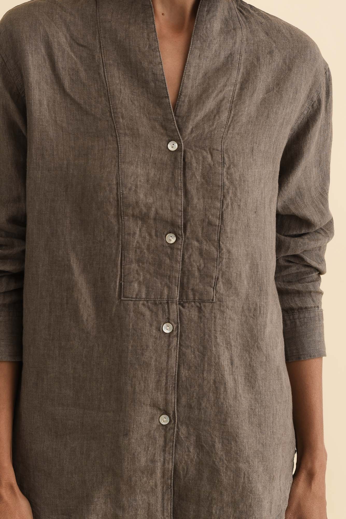 Liza Dark Taupe Linen Shirt - Image 5