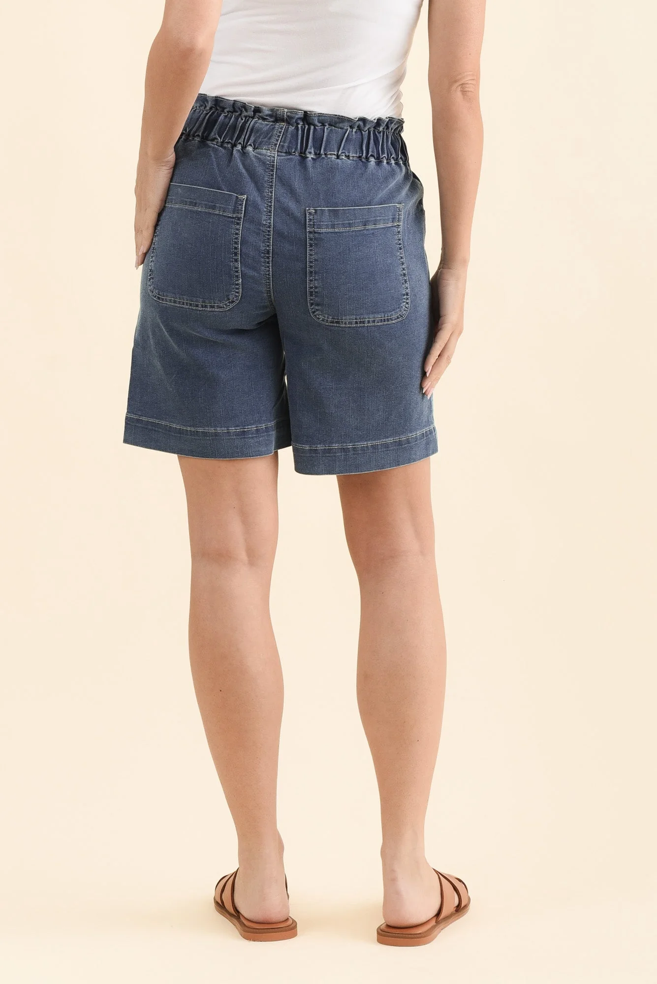 Lizzy Dark Blue Denim Drawstring Shorts - Image 4