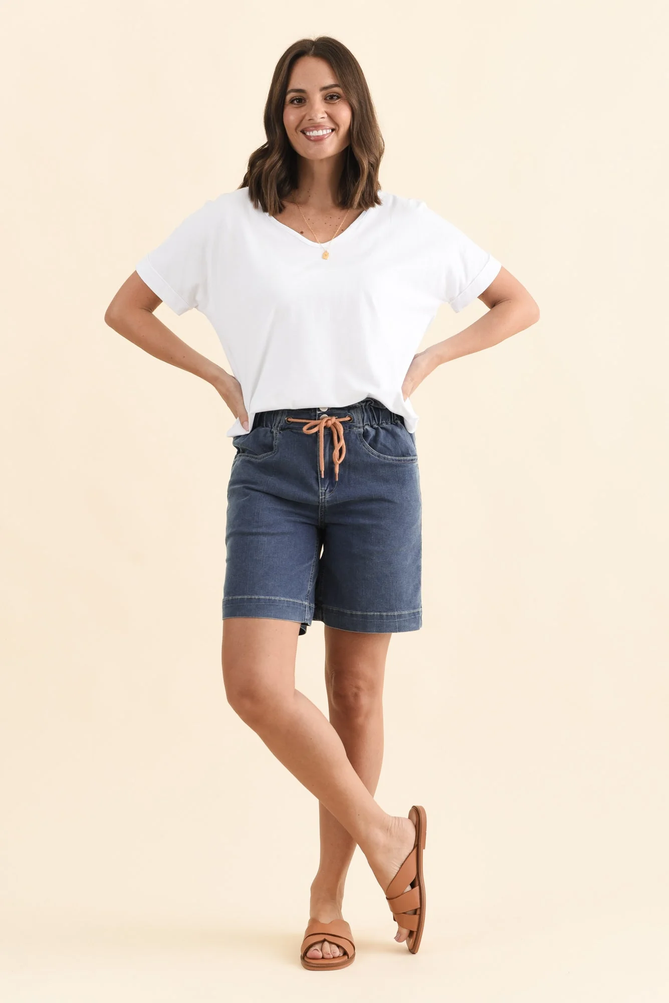 Lizzy Dark Blue Denim Drawstring Shorts - Image 7