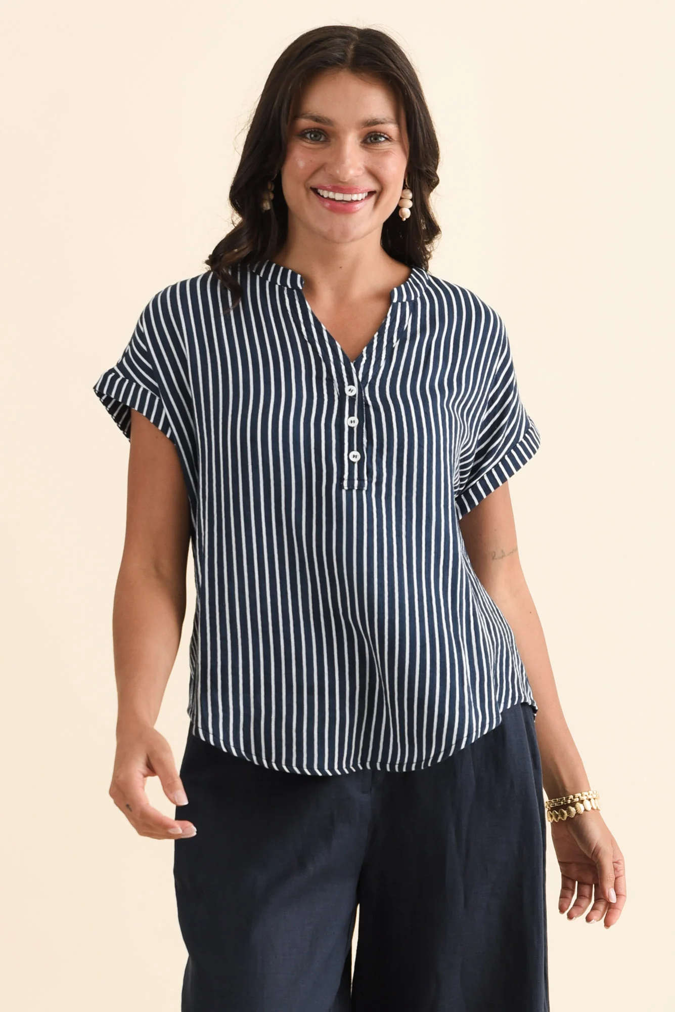 Lorelai Navy Stripe Cotton Top
