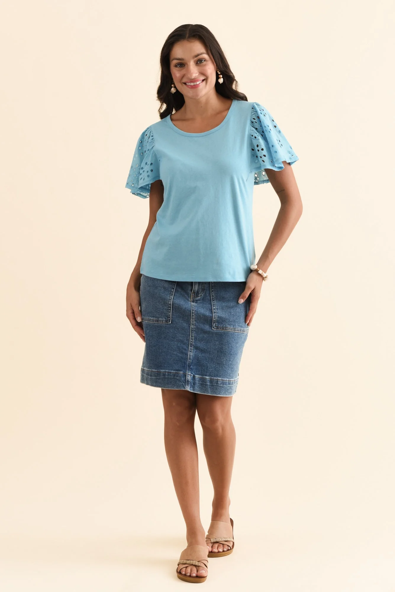 Lottie Blue Embroidered Cotton Tee - Image 3