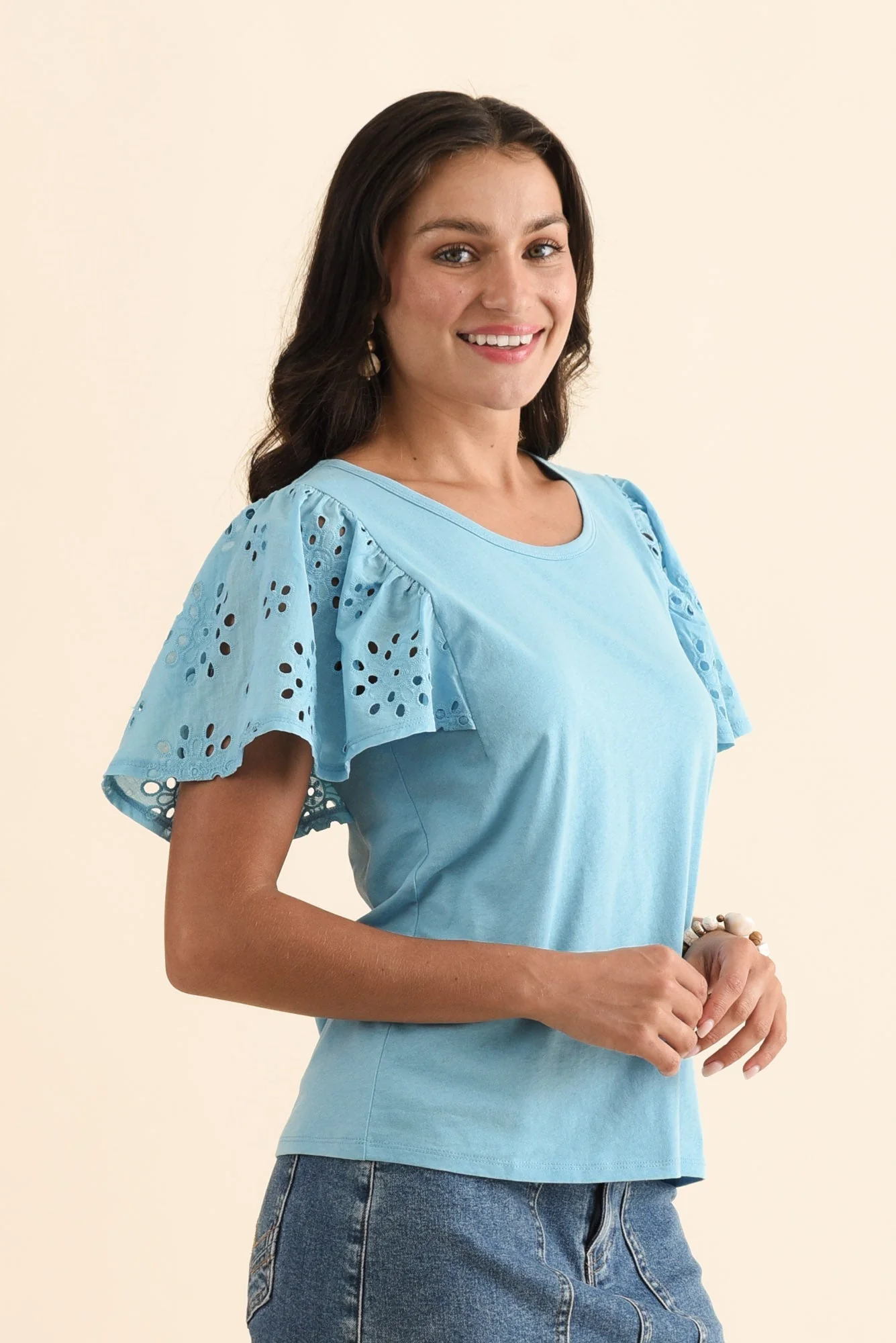Lottie Blue Embroidered Cotton Tee - Image 4