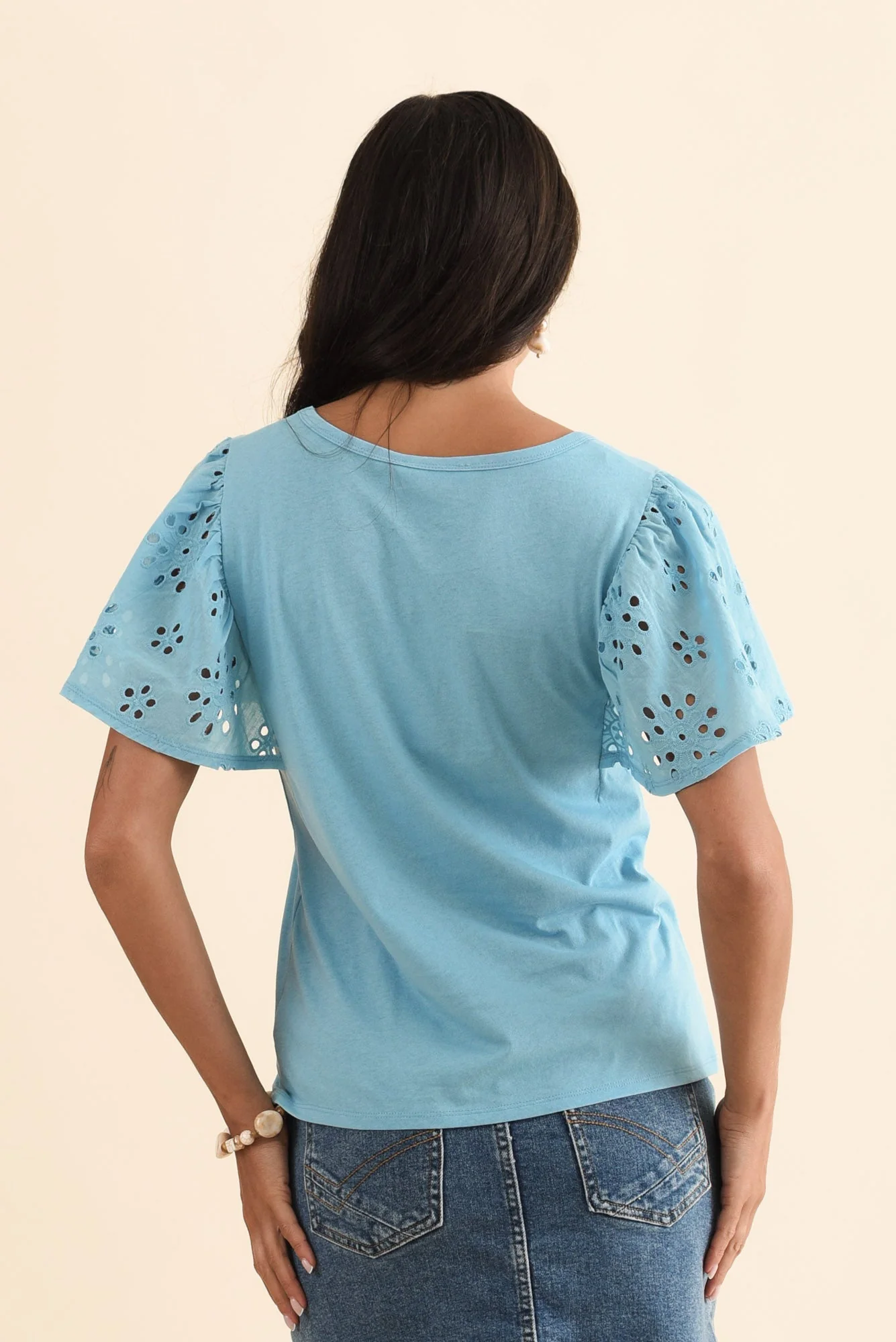 Lottie Blue Embroidered Cotton Tee - Image 5
