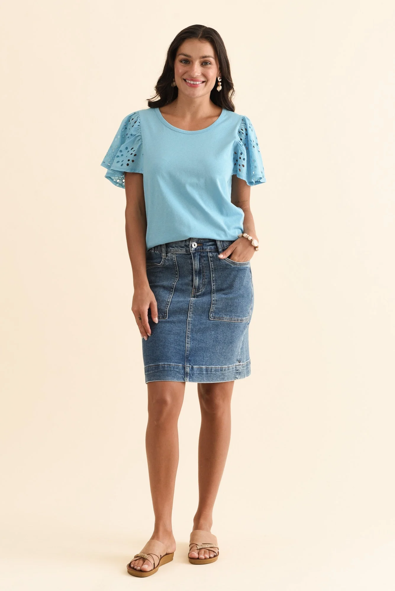 Lottie Blue Embroidered Cotton Tee - Image 7