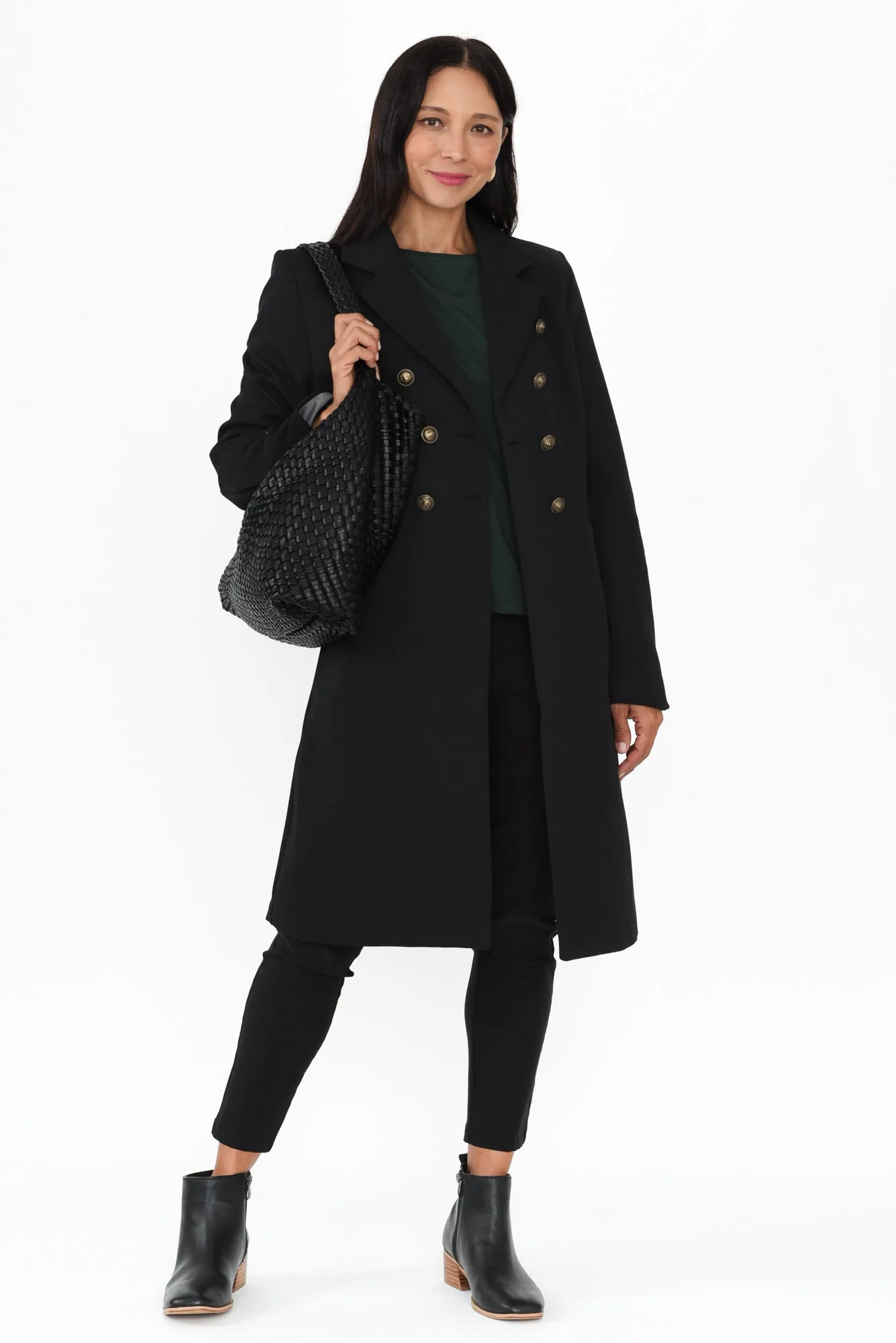 Louise Black Collared Button Coat - Image 6