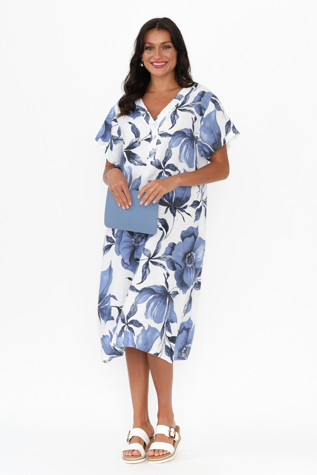 Louisiana White Floral Button Dress