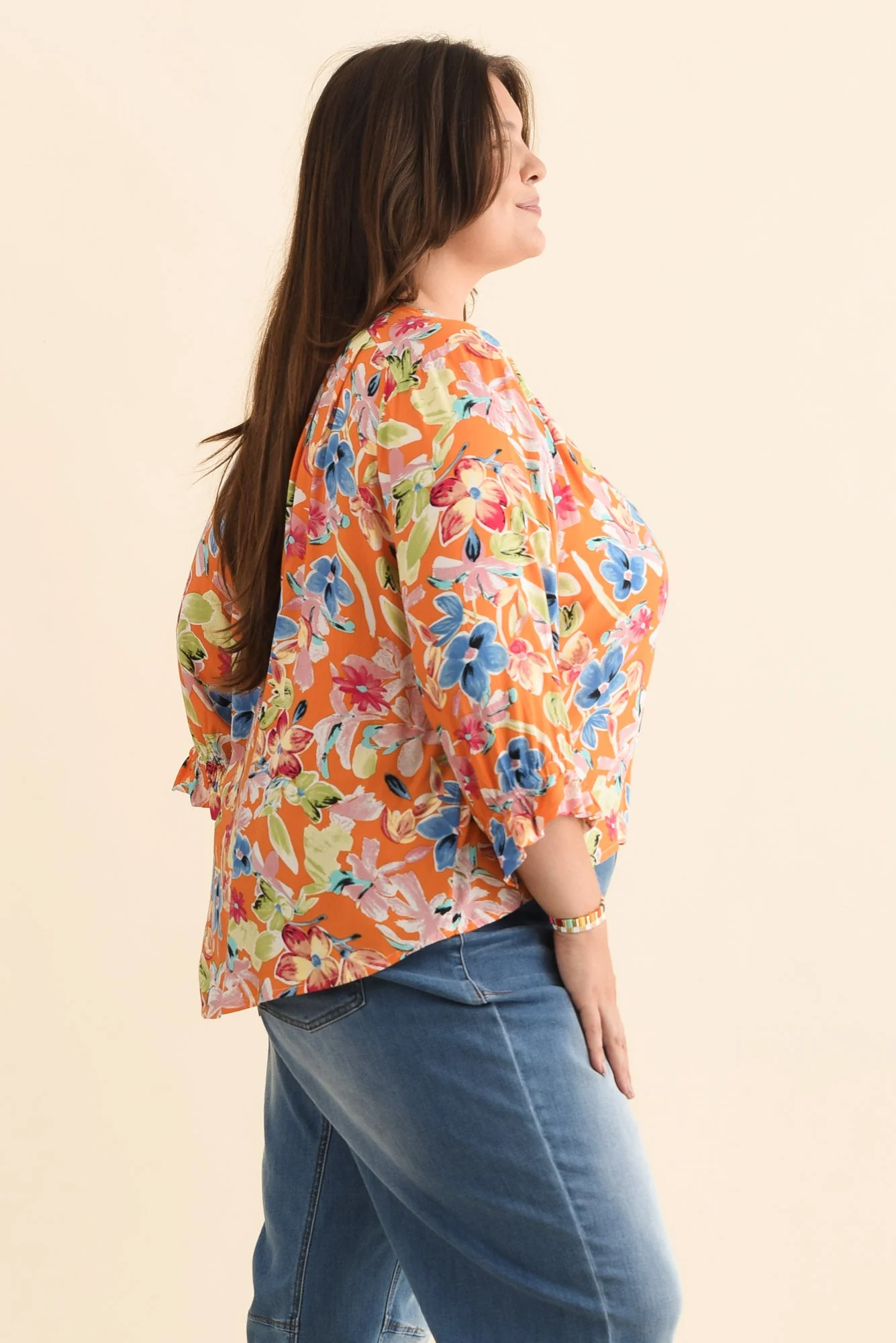 Lourdes Orange Floral Frill Sleeve Top - Image 10