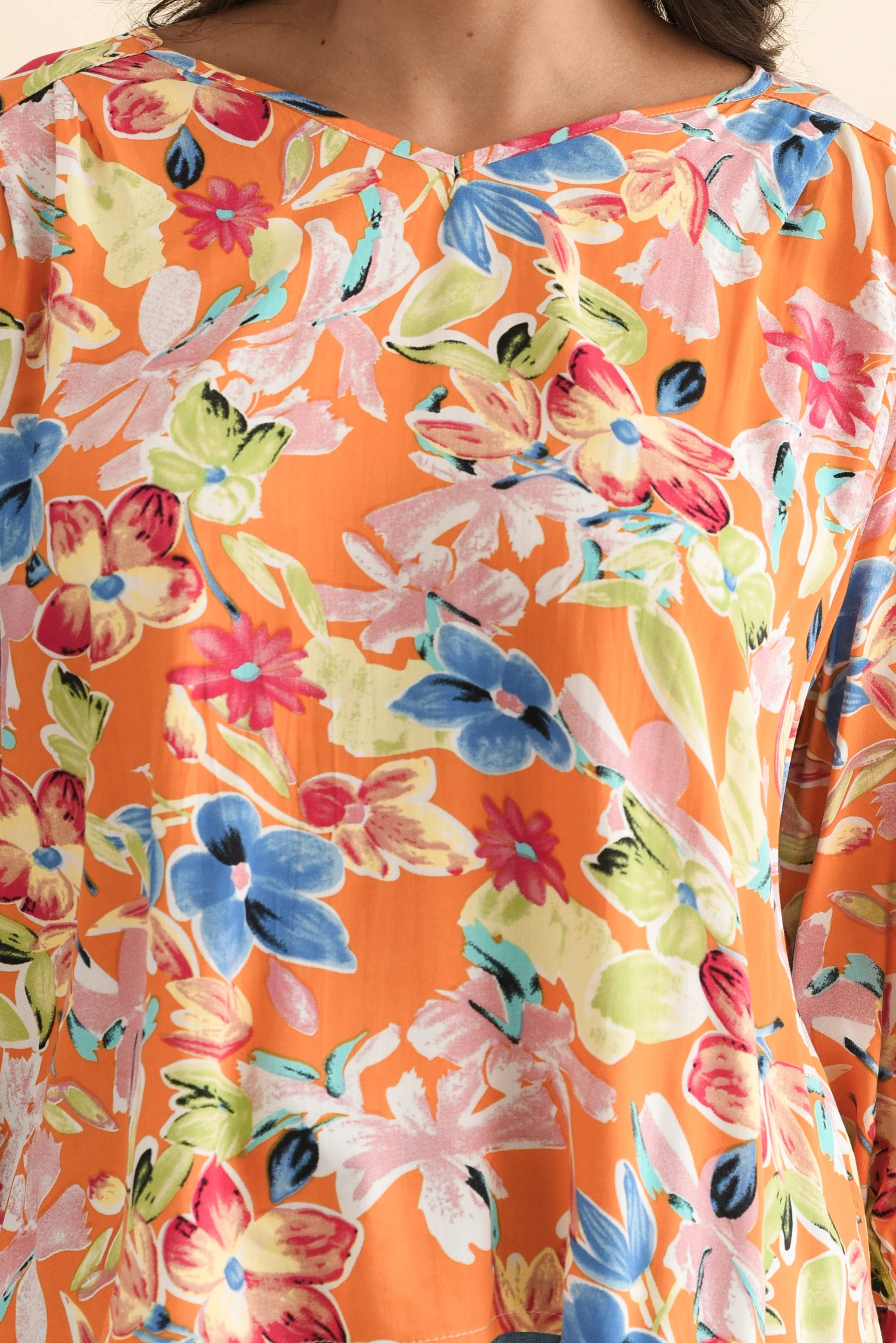 Lourdes Orange Floral Frill Sleeve Top - Image 6