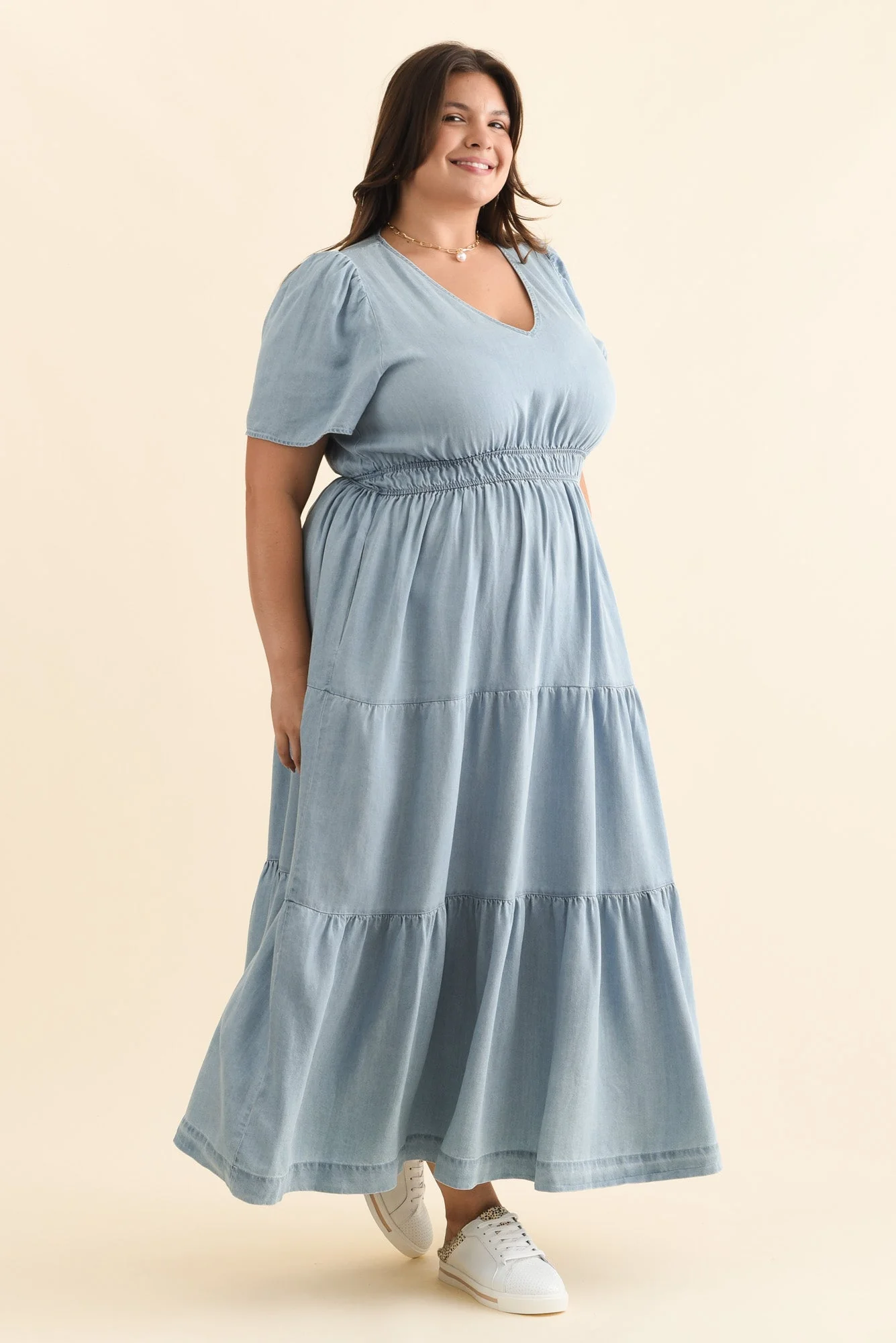 Luca Light Blue Tencel Tier Dress - Image 10