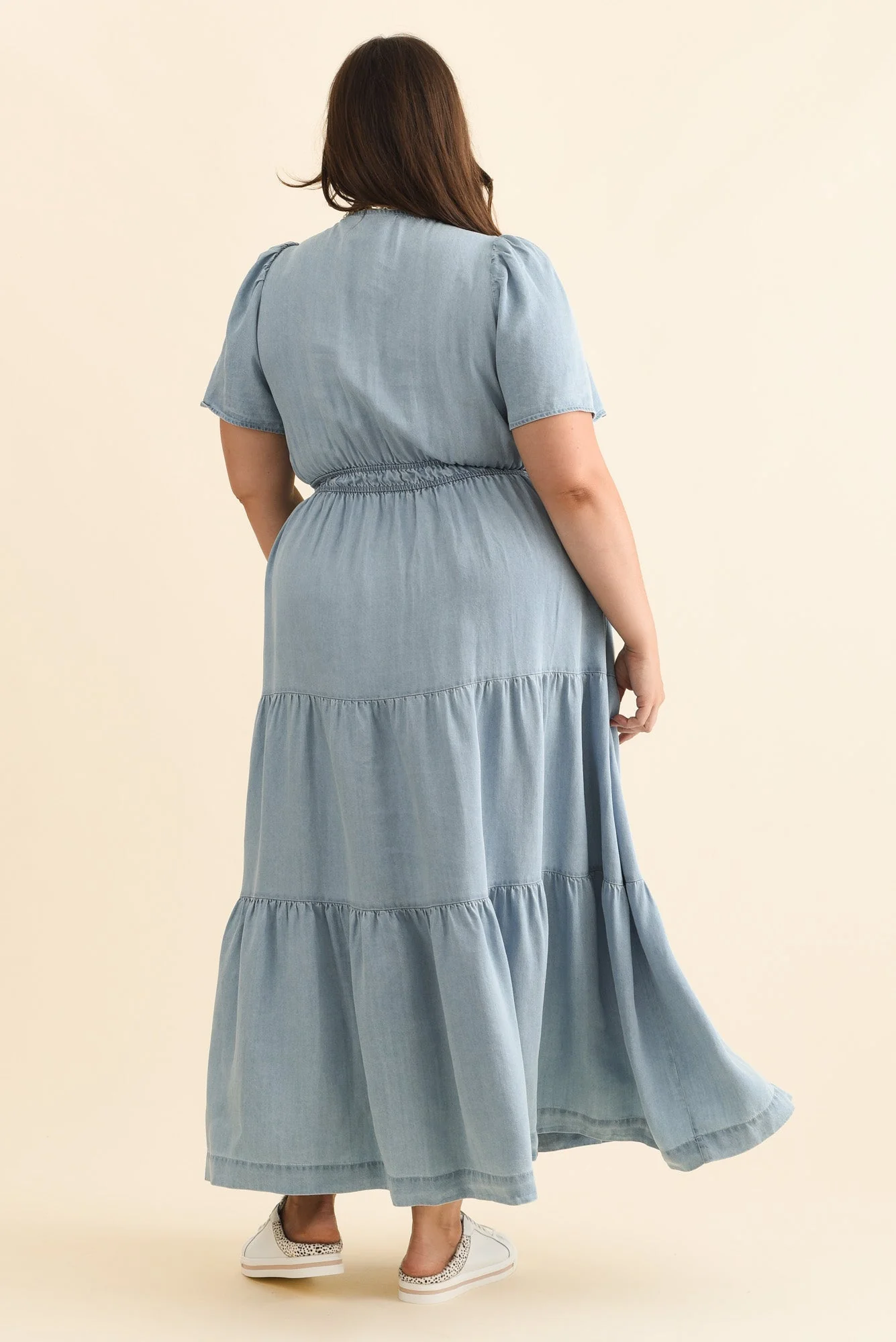 Luca Light Blue Tencel Tier Dress - Image 11