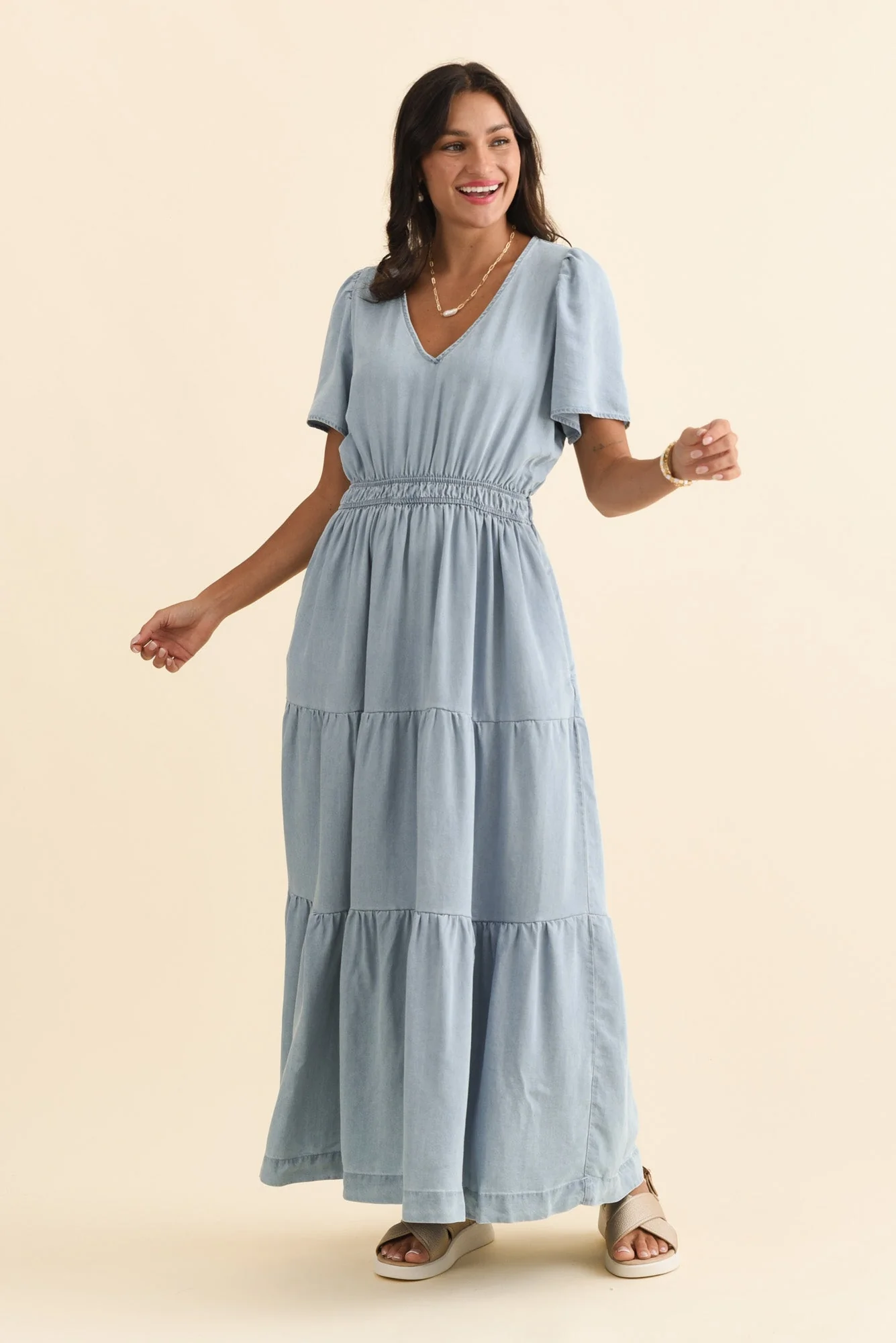 Luca Light Blue Tencel Tier Dress - Image 2