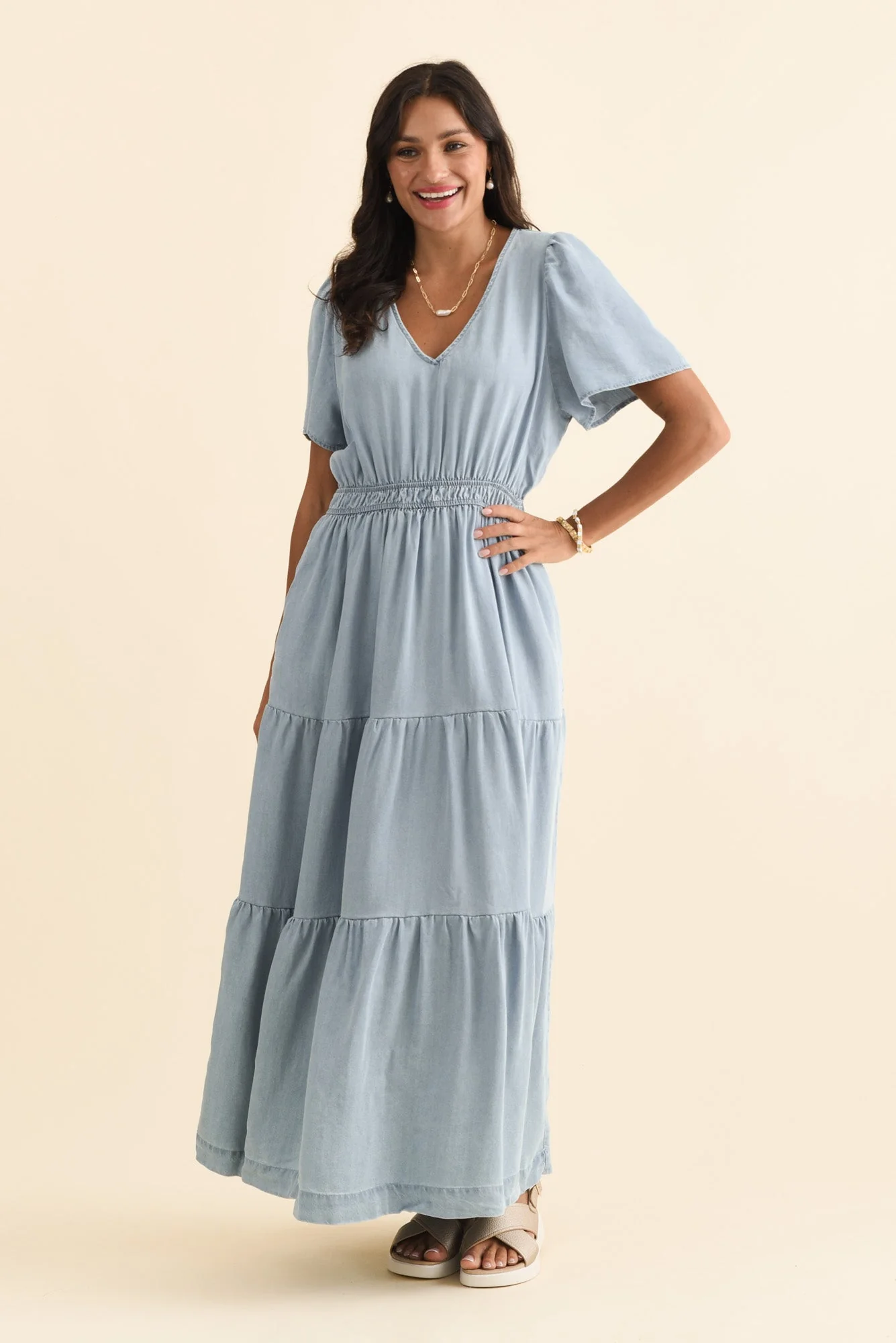 Luca Light Blue Tencel Tier Dress - Image 3