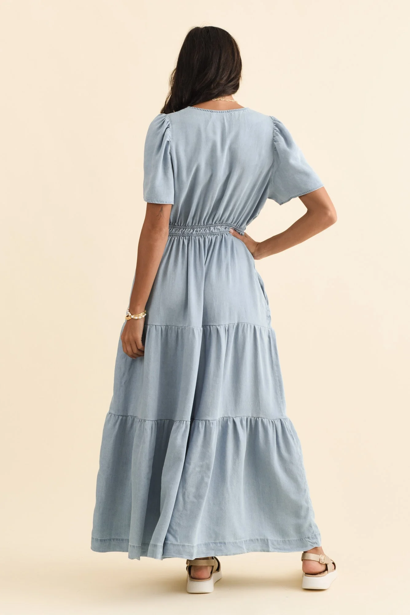 Luca Light Blue Tencel Tier Dress - Image 5