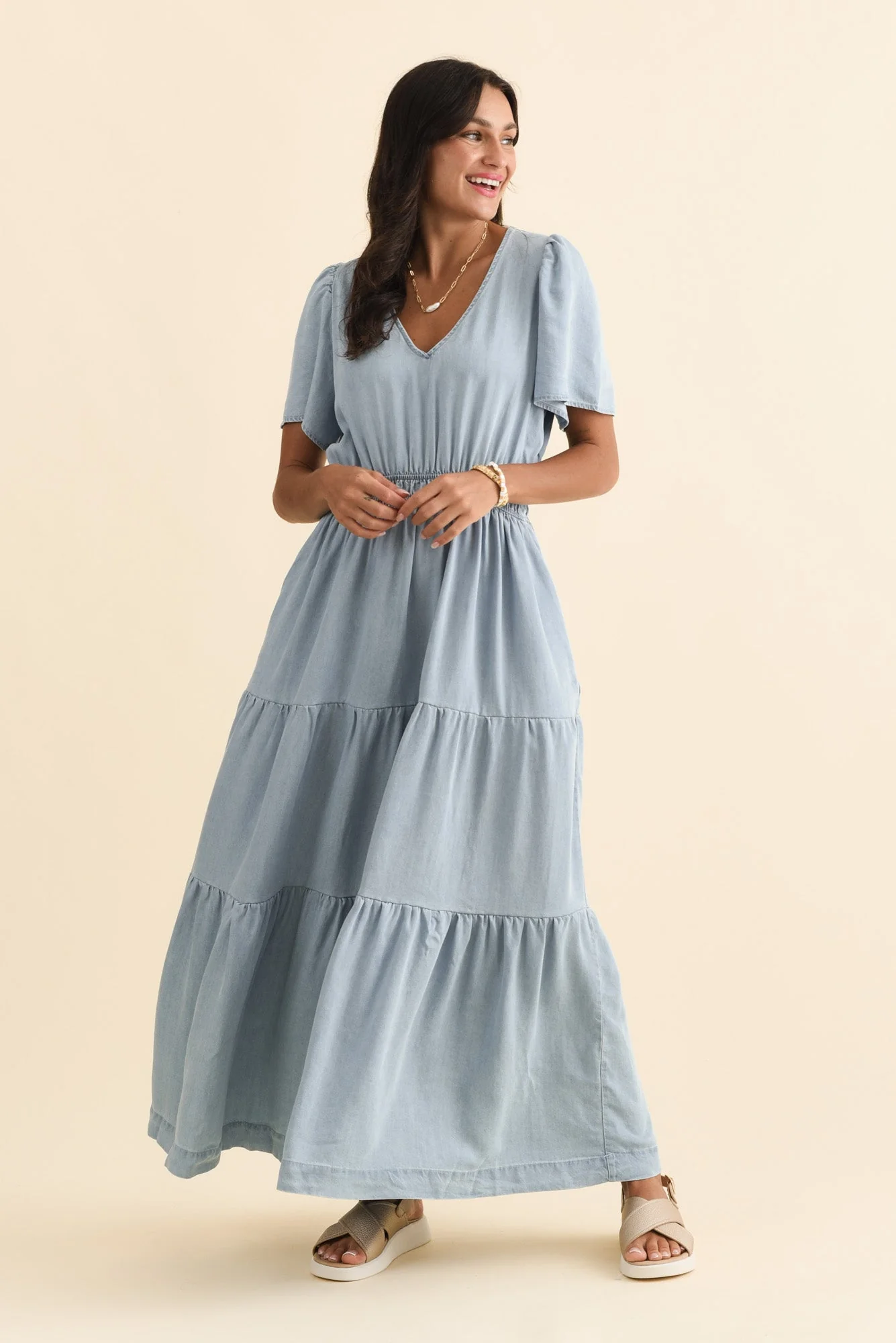 Luca Light Blue Tencel Tier Dress - Image 7