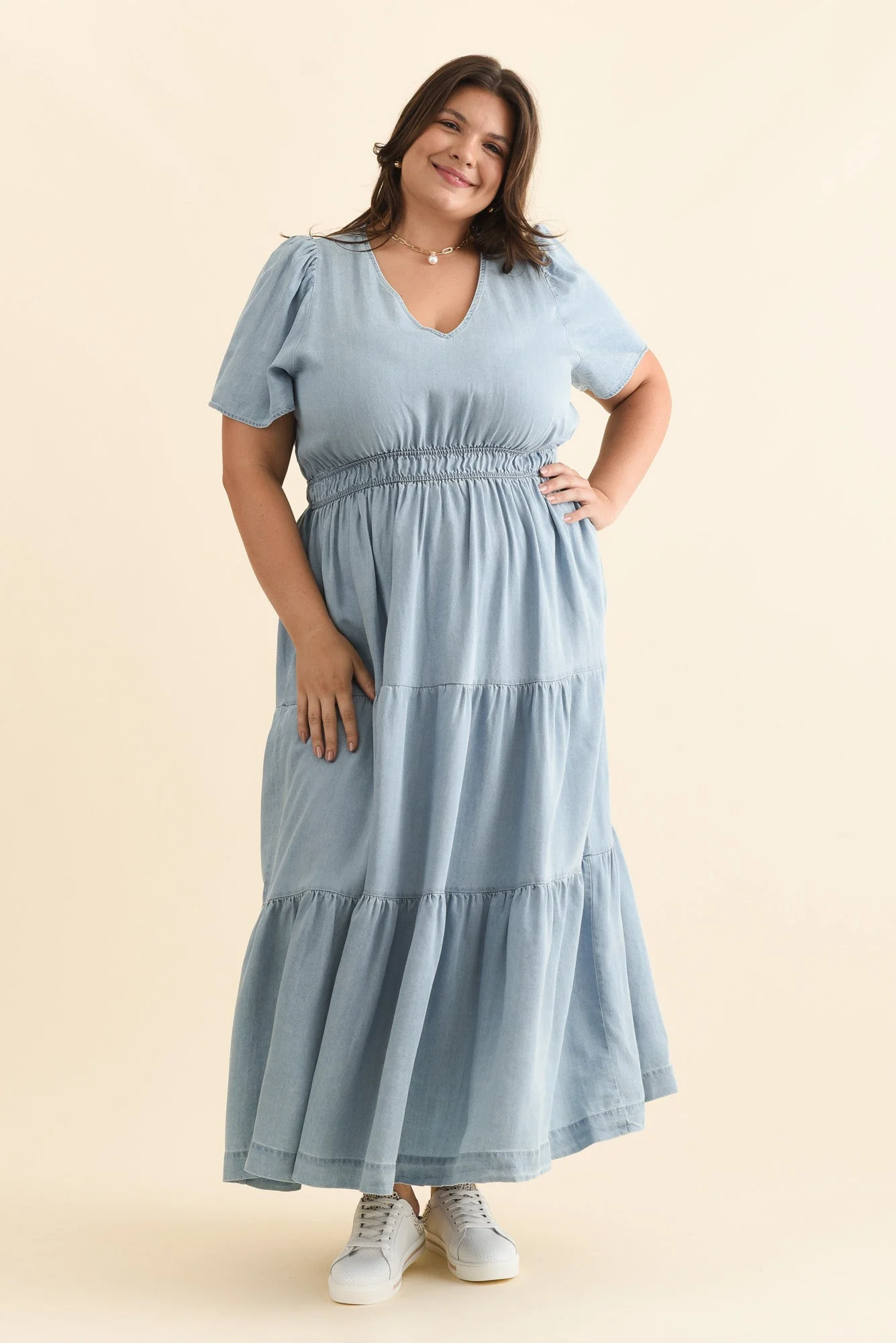 Luca Light Blue Tencel Tier Dress - Image 9