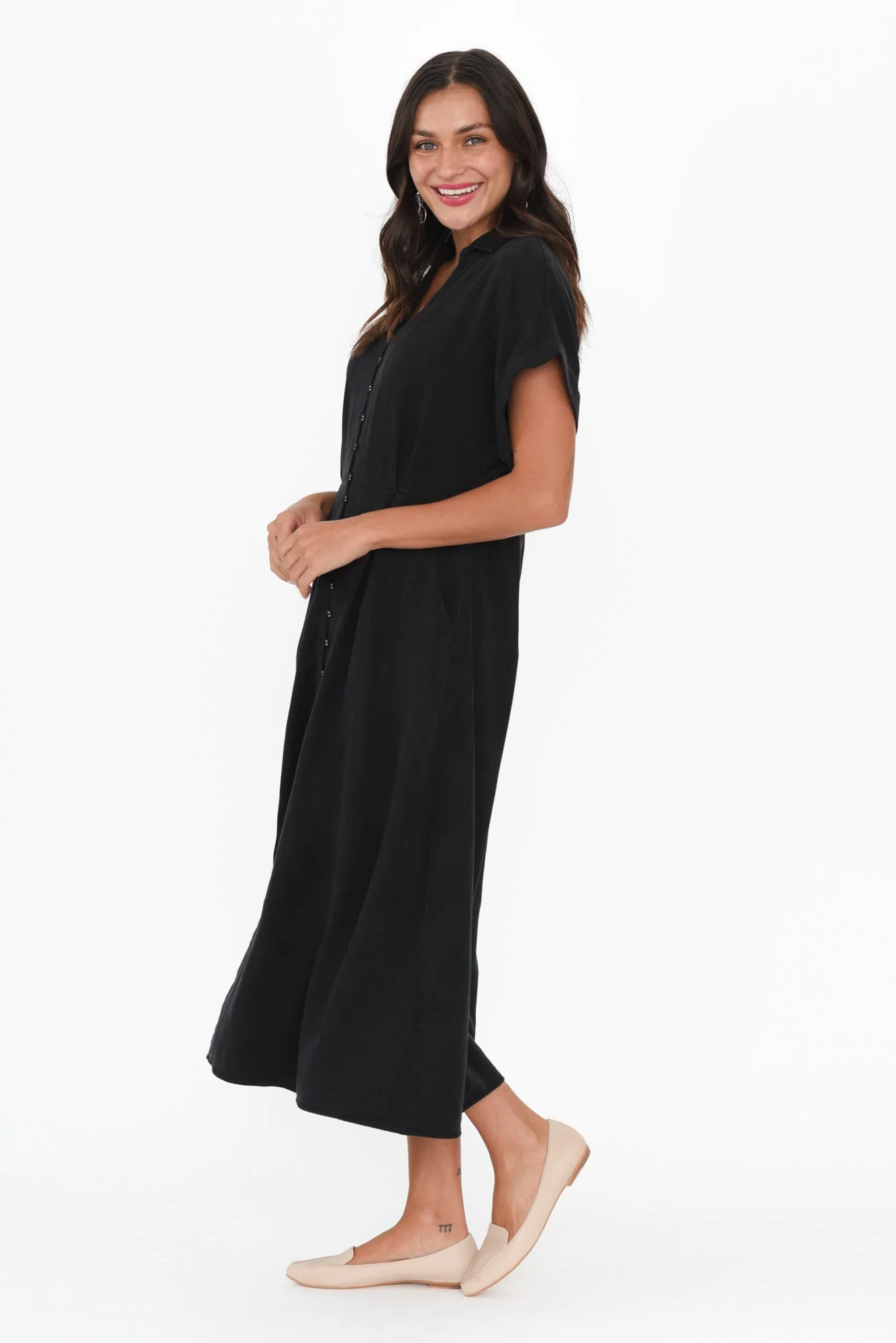 Lucia Black Linen Blend Belted Dress - Image 3