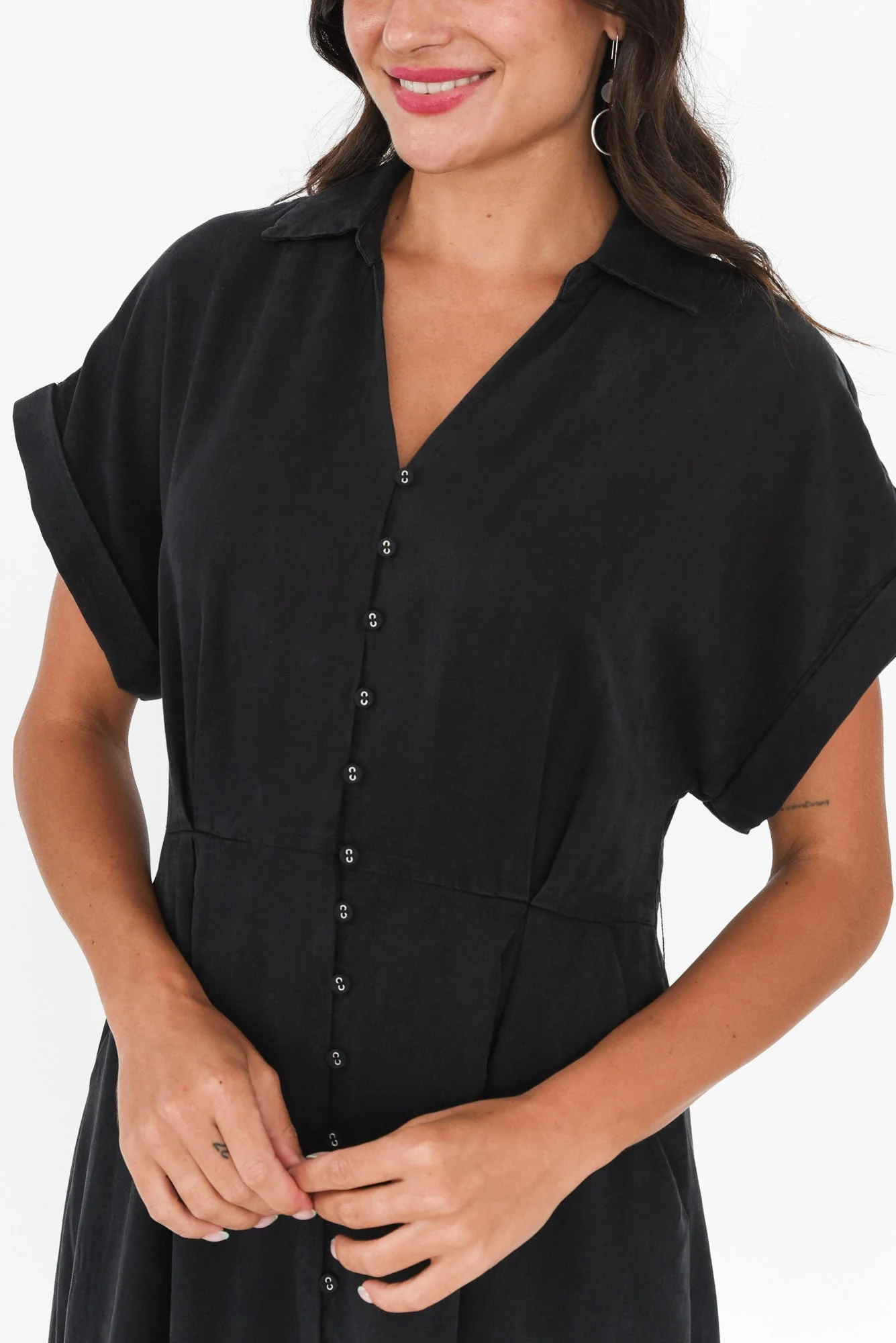 Lucia Black Linen Blend Belted Dress - Image 5