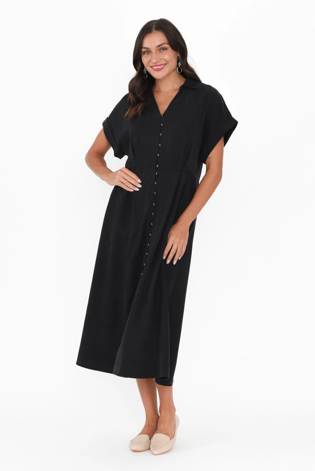 Lucia Black Linen Blend Belted Dress - Image 6