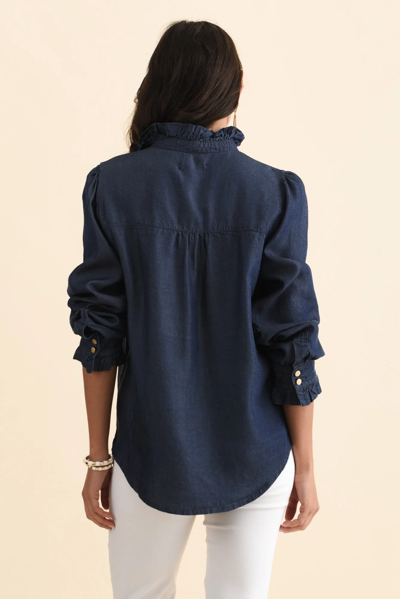 Lucille Dark Blue Lyocell Pleated Shirt - Image 4