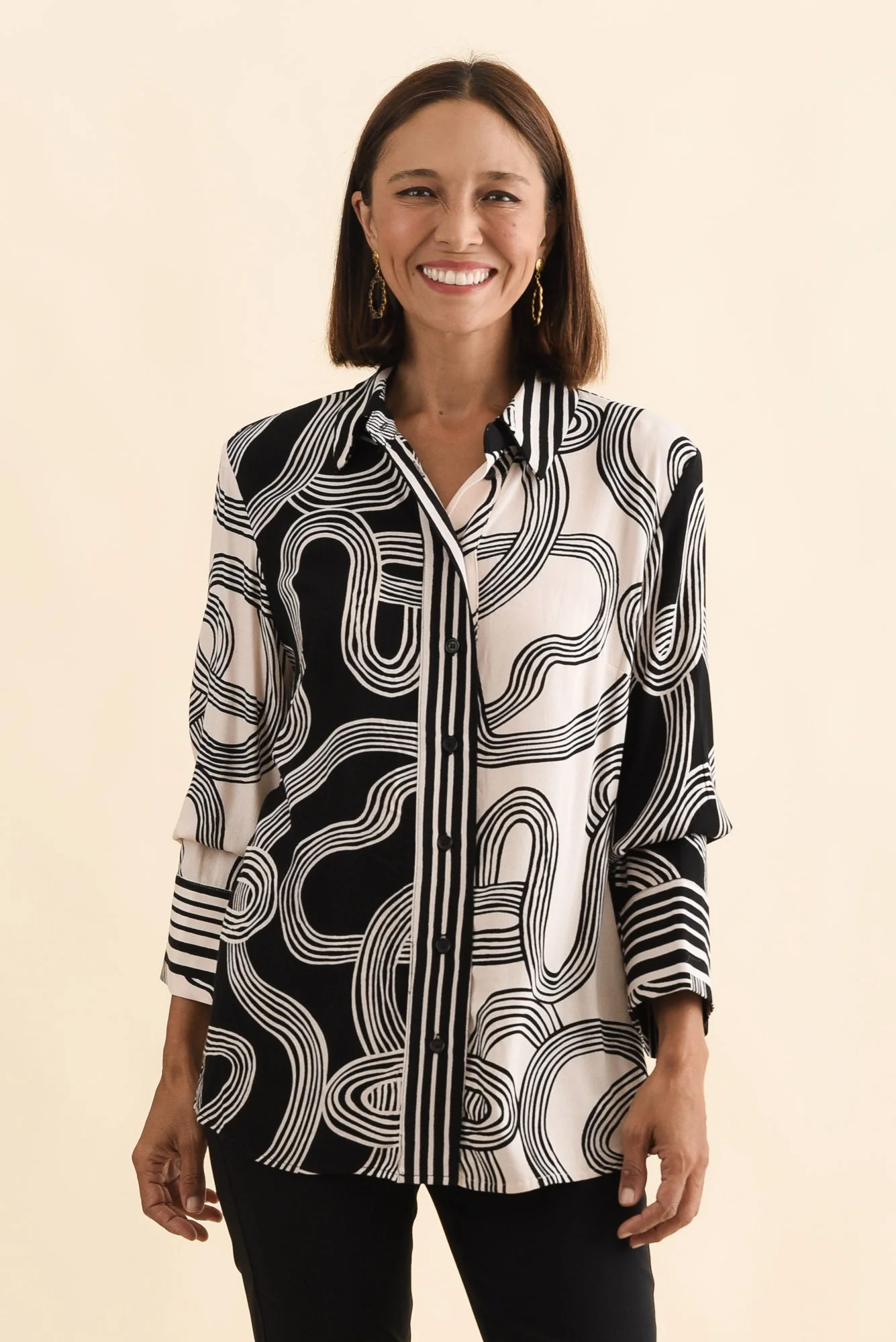Lucy Black Contrast Collared Shirt