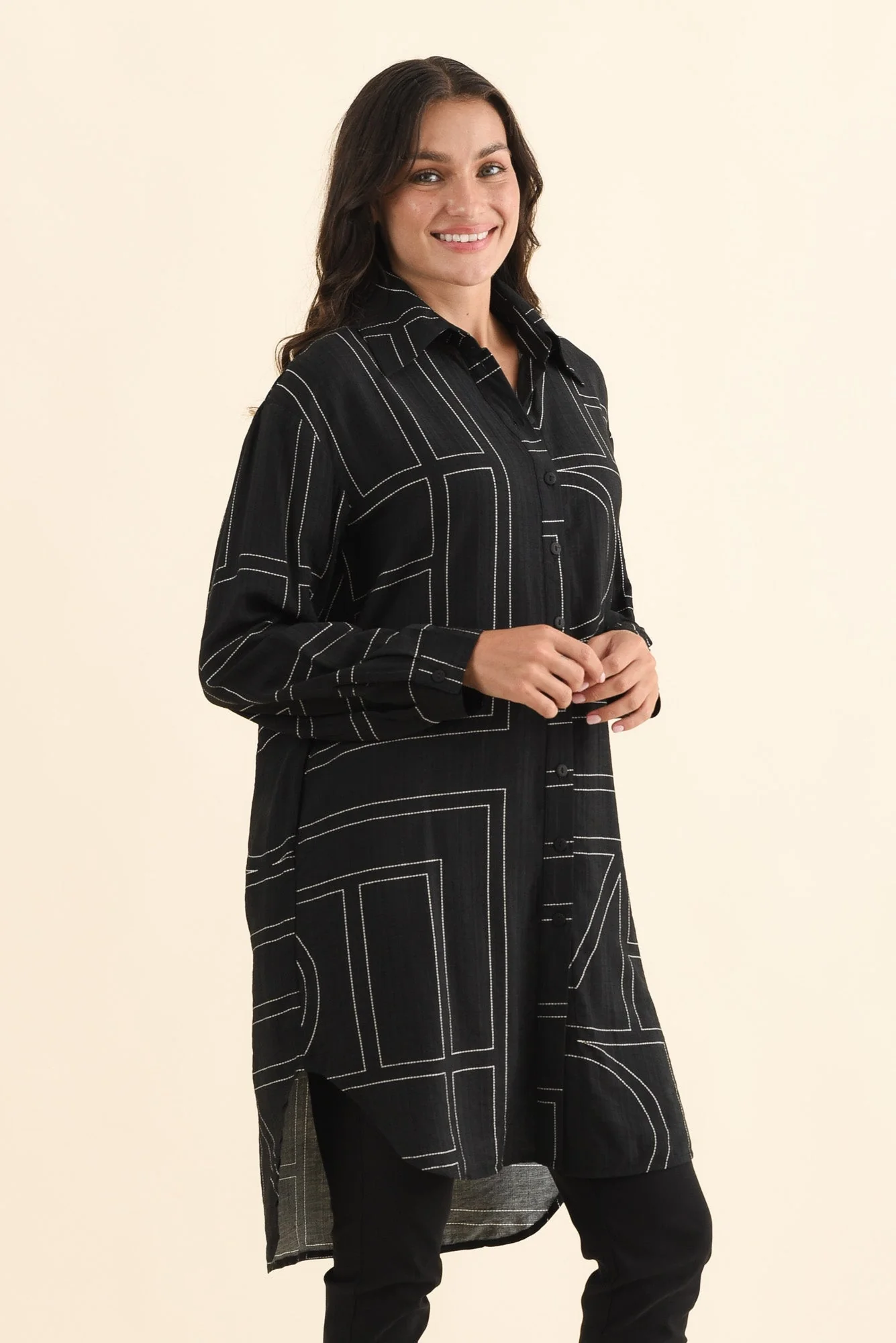 Luke Black Abstract Collared Tunic - Image 3