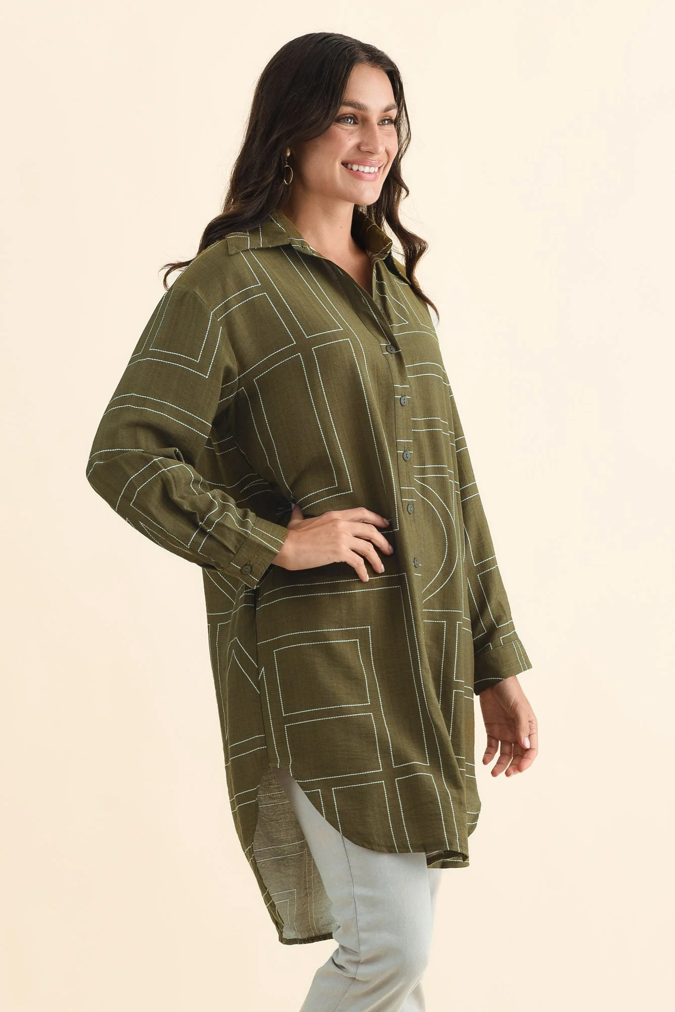 Luke Khaki Abstract Collared Tunic - Image 3