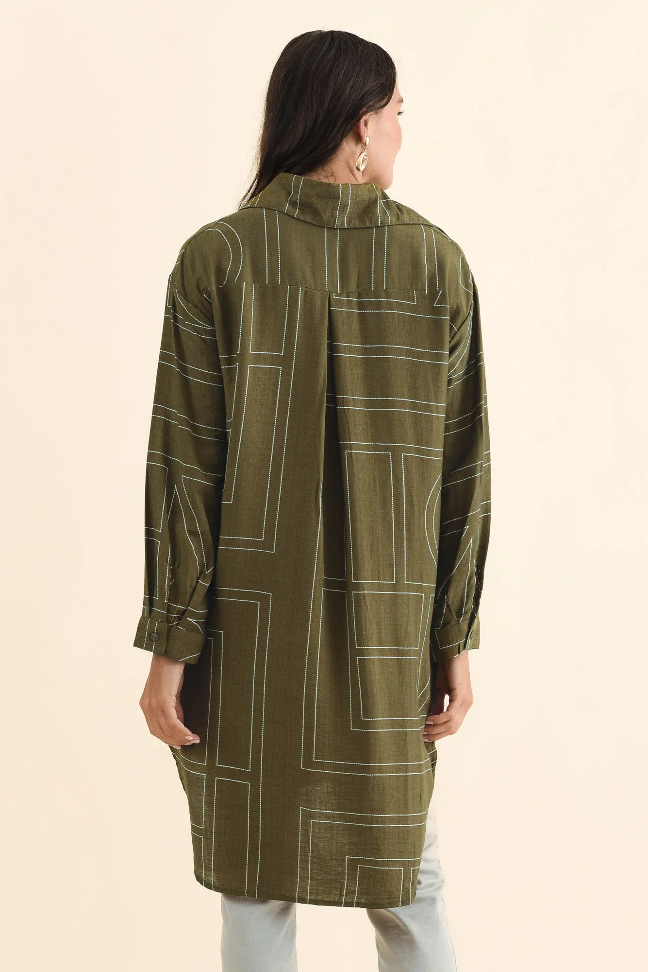 Luke Khaki Abstract Collared Tunic - Image 4