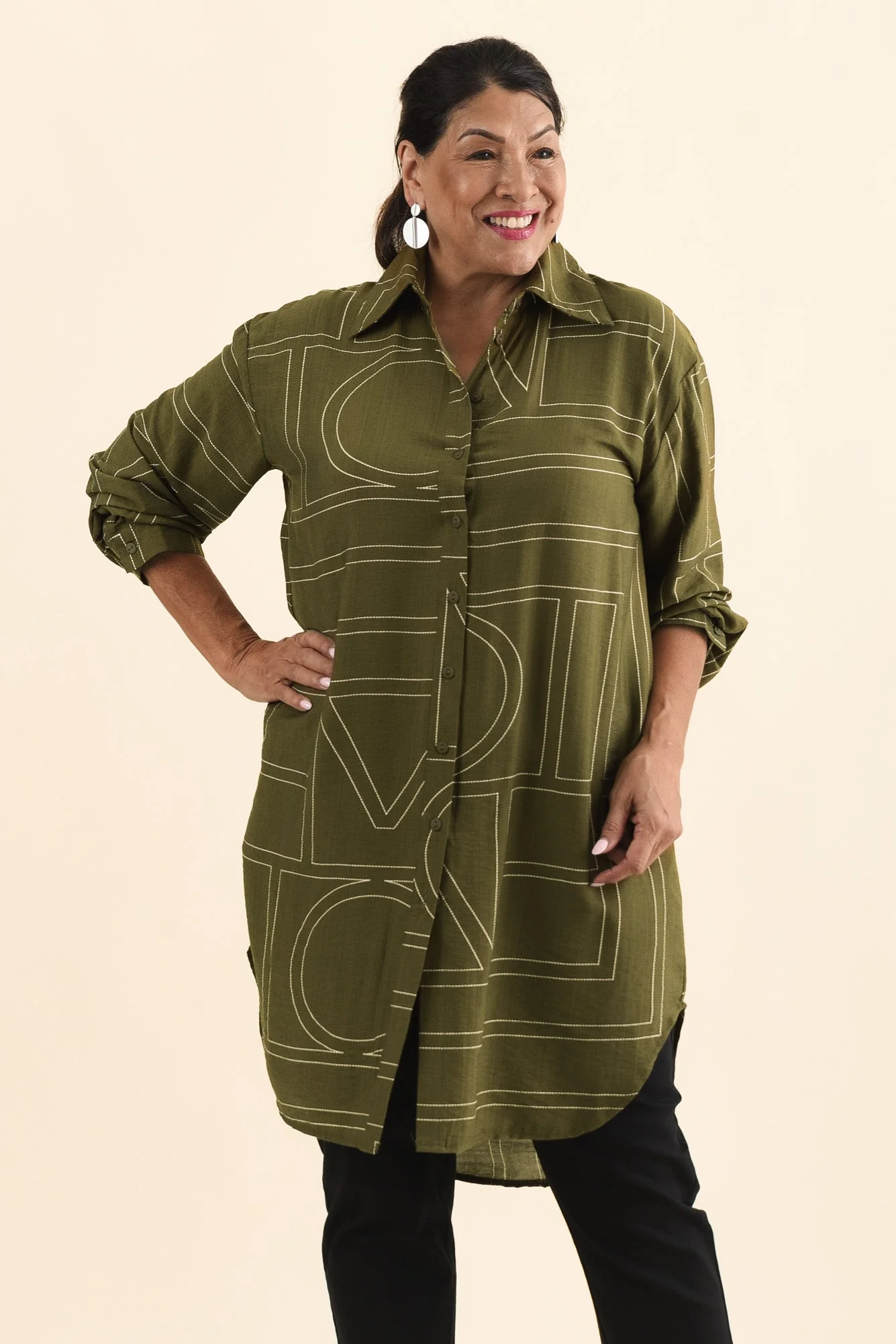Luke Khaki Abstract Collared Tunic - Image 7
