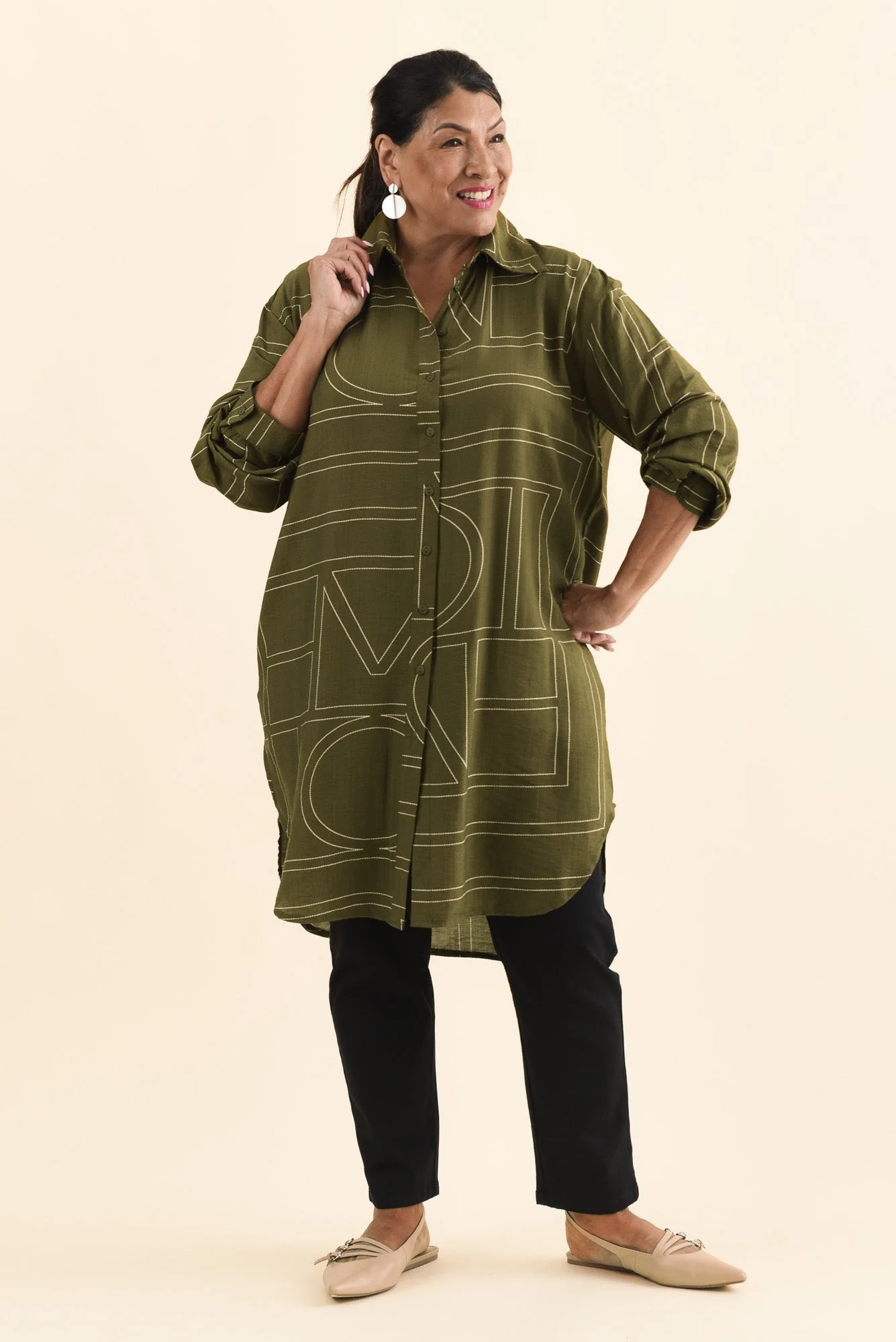 Luke Khaki Abstract Collared Tunic - Image 8