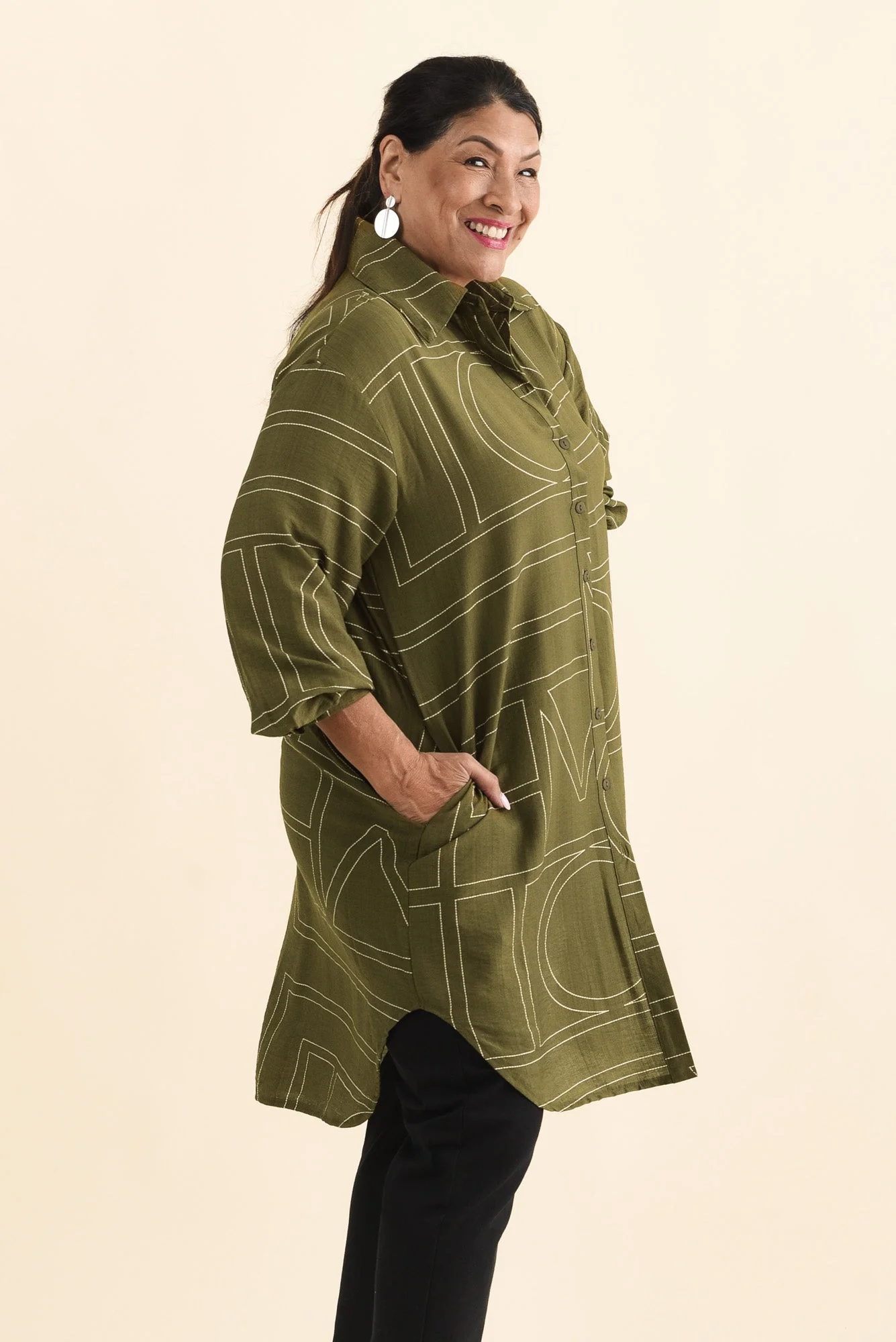 Luke Khaki Abstract Collared Tunic - Image 9