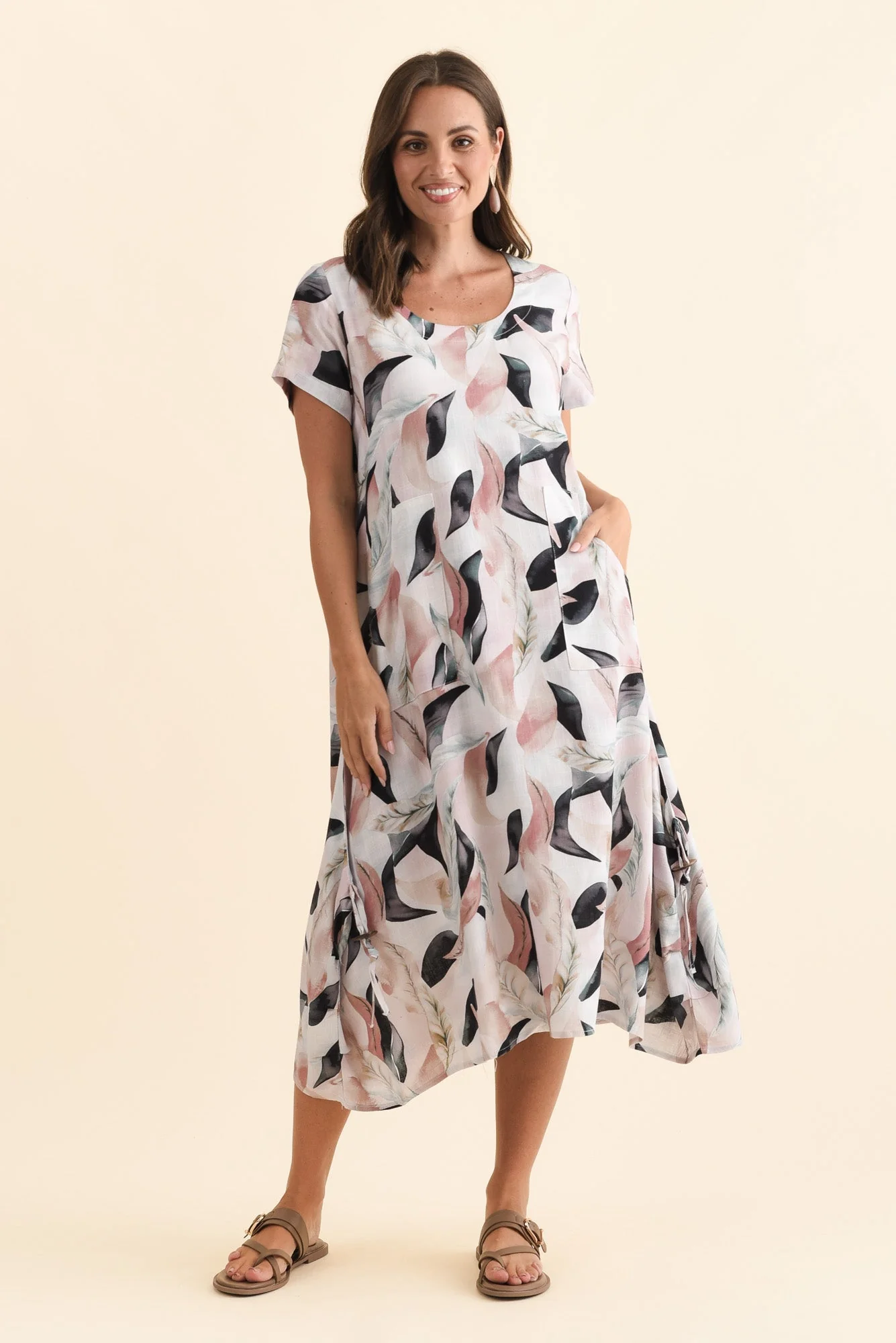 Lula Beige Abstract Linen Cotton Dress