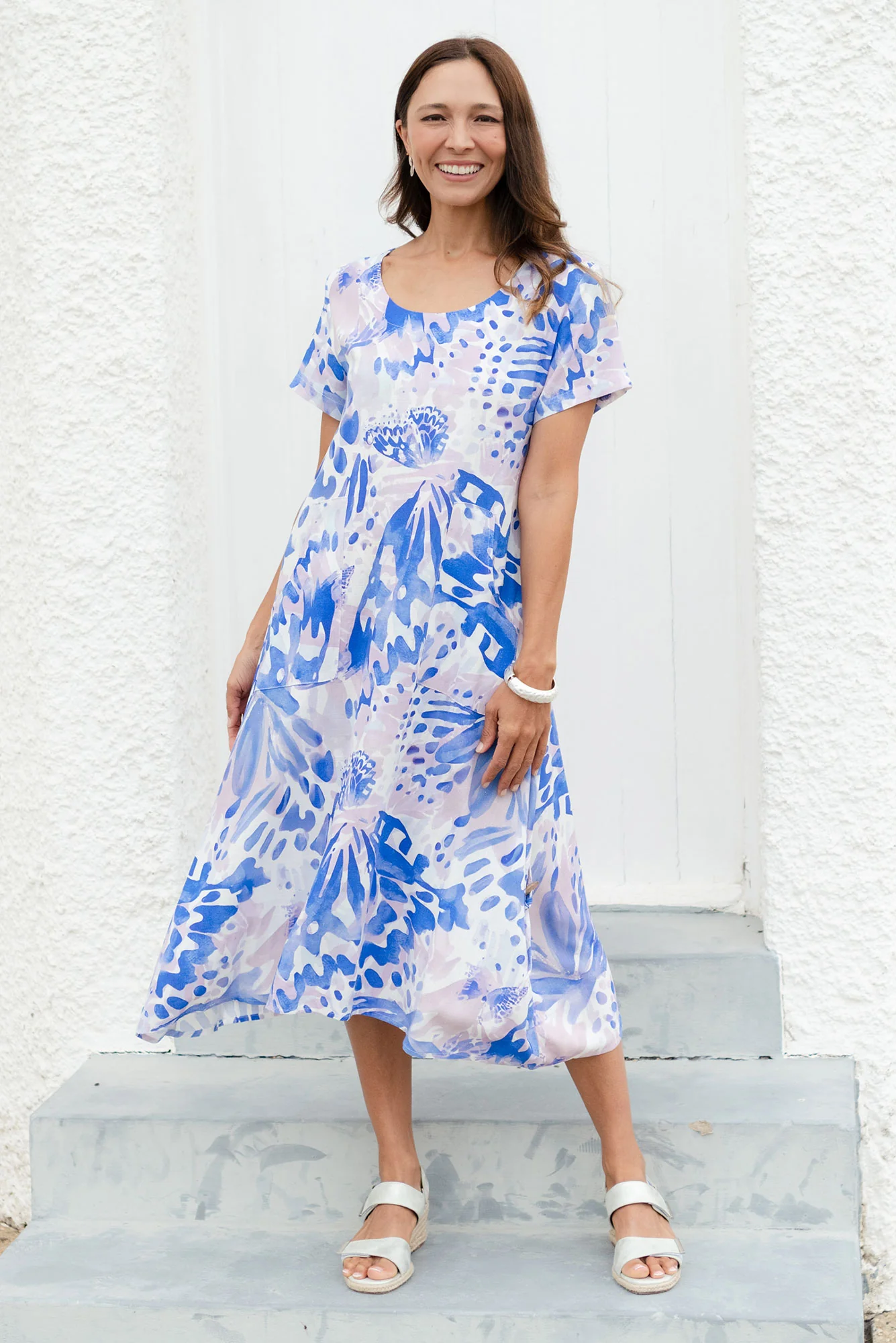 Lula Cobalt Abstract Linen Cotton Dress