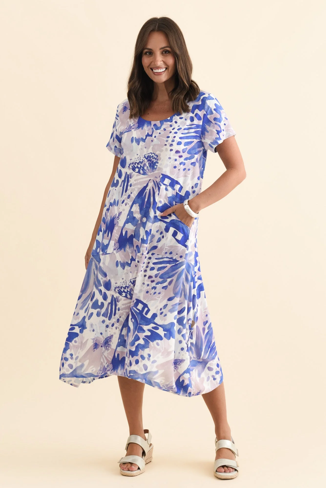 Lula Cobalt Abstract Linen Cotton Dress - Image 2